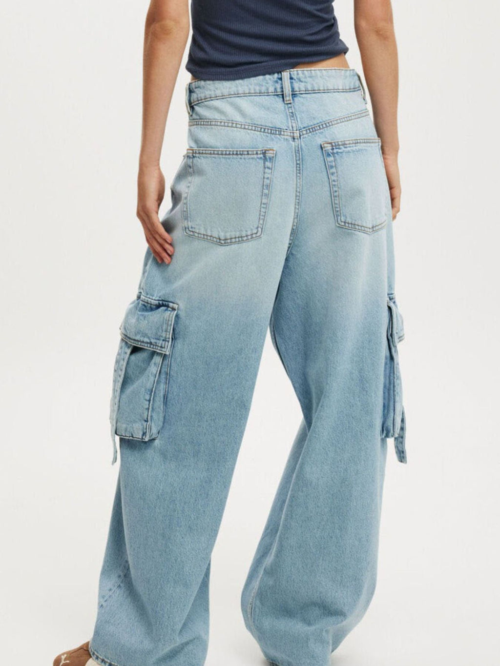Vintage Wash Wide Leg Cargo Jeans