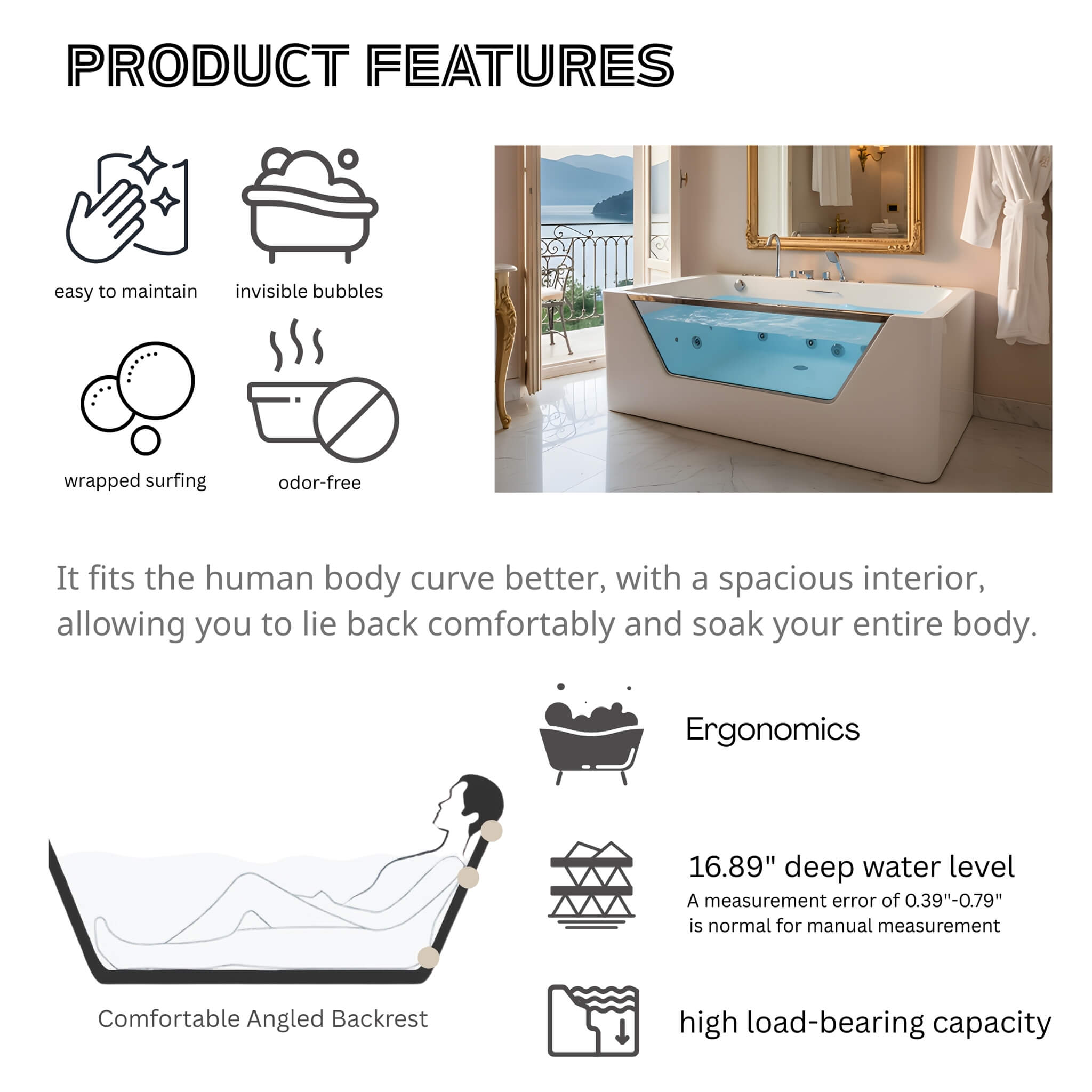 Nuvia Veloria 67-Inch 7-Jets Hydrotherapy Whirlpool Bathtub With Glass Panel (SAK25480) – SAKSBY WHOLESALE, view 6