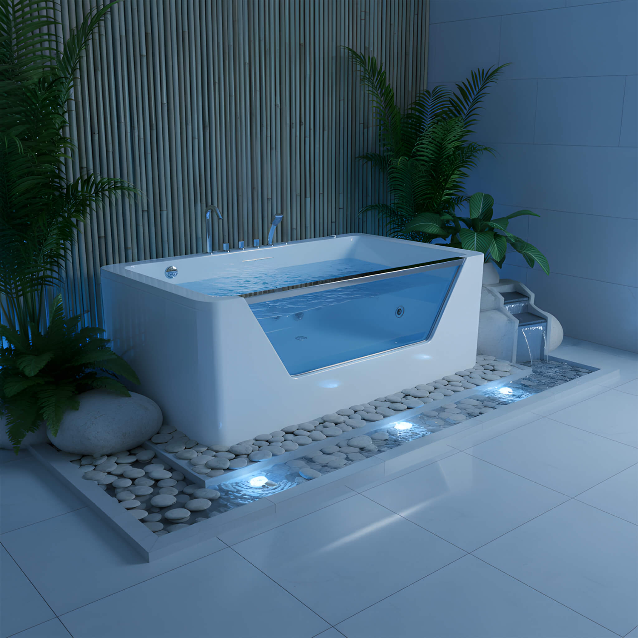 Nuvia Veloria 67-Inch 7-Jets Hydrotherapy Whirlpool Bathtub With Glass Panel (SAK25480) – SAKSBY WHOLESALE, view 3