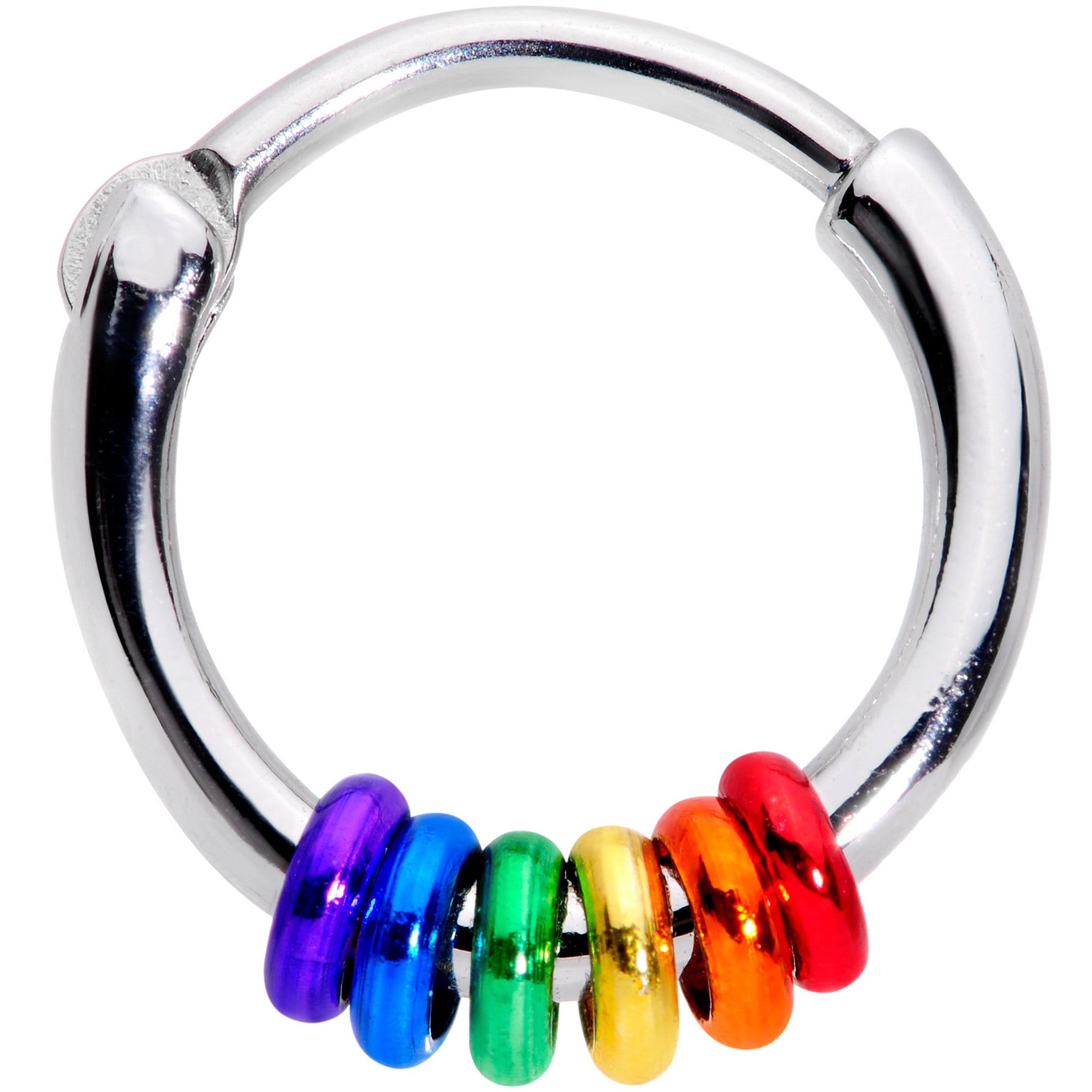 BodyCandy 16G 3/8 Row of Rainbow Rings Gay Pride Septum Clicker — main product shot