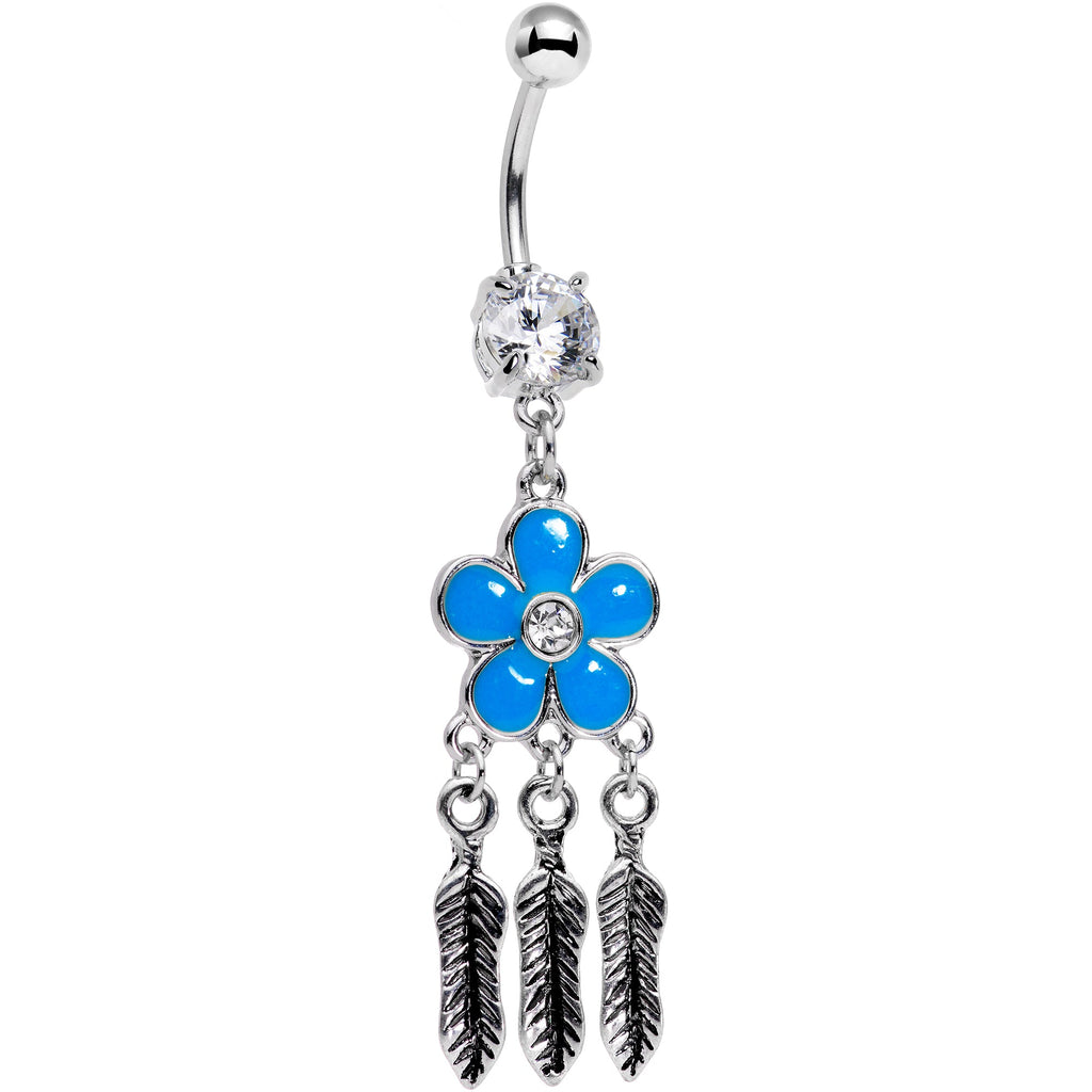 BodyCandy Clear Gem Blue Flower Feathers Dreamcatcher Dangle Belly Ring — main product shot