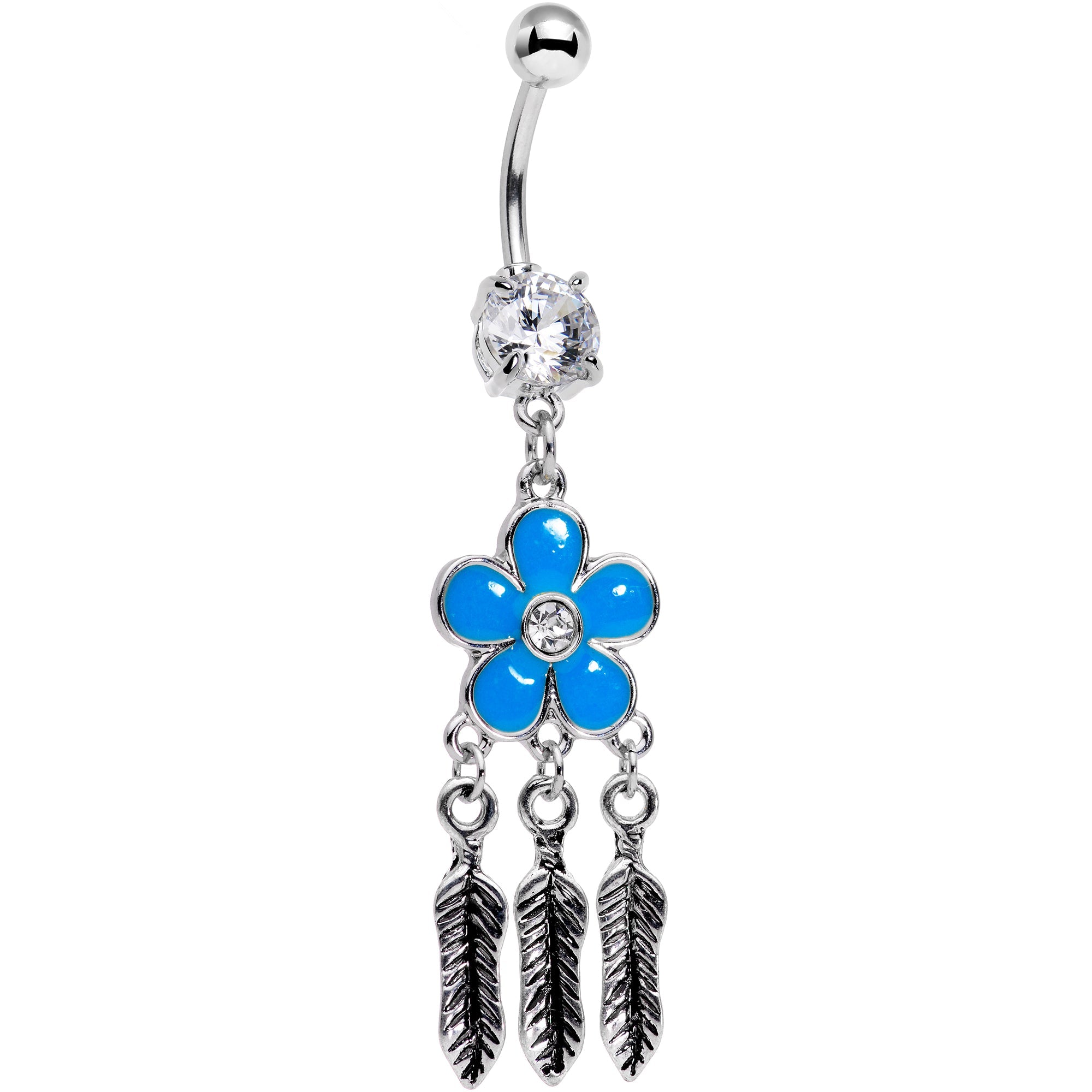 BodyCandy Clear Gem Blue Flower Feathers Dreamcatcher Dangle Belly Ring — main product shot