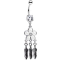 BodyCandy Clear Gem White Flower Feathers Dreamcatcher Dangle Belly Ring — main product shot