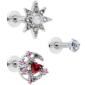 BodyCandy 16G 5/16 White Faux Opal Moon Star Labret Monroe Tragus Set of 3 — main product shot