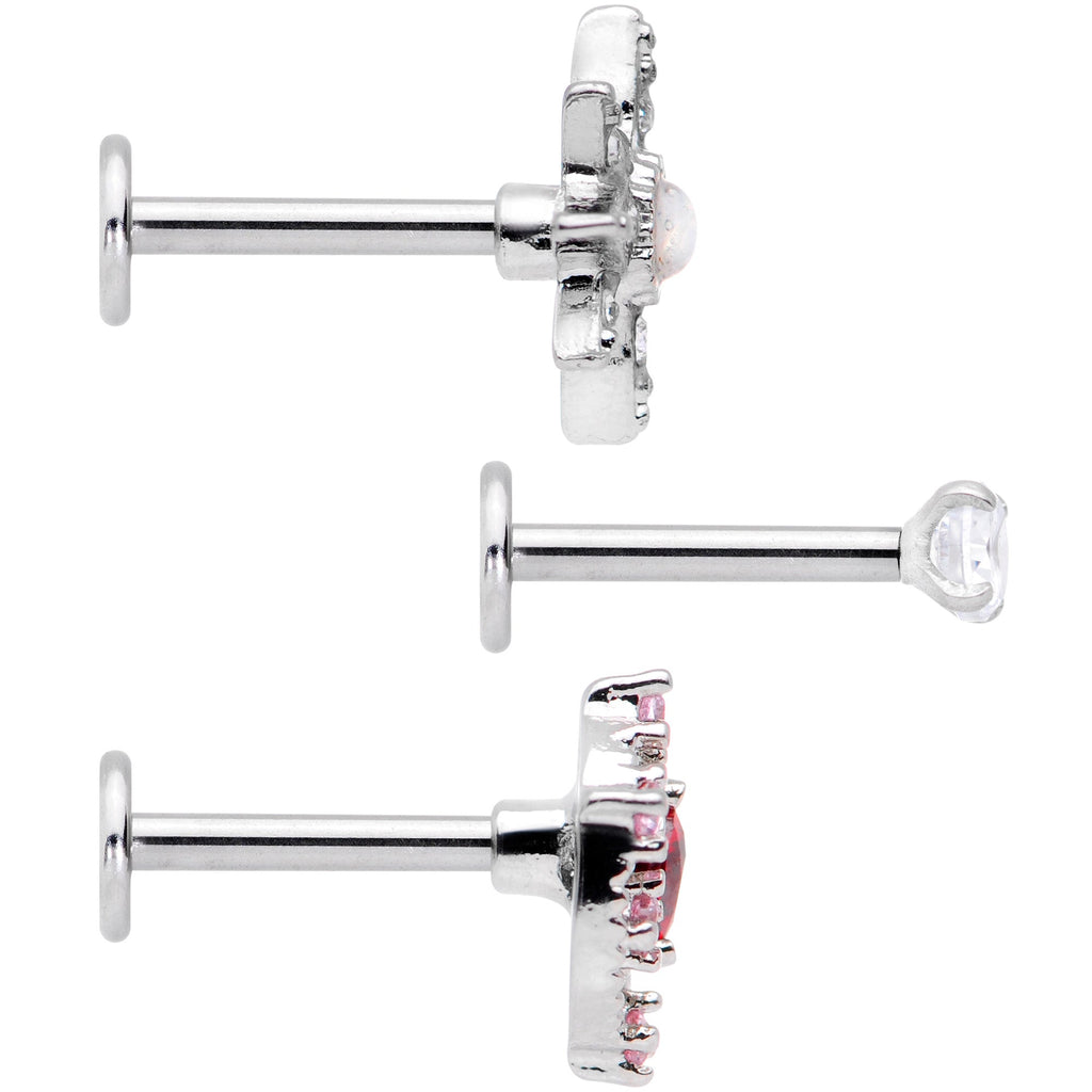 BodyCandy 16G 5/16 White Faux Opal Moon Star Labret Monroe Tragus Set of 3 — detail close-up