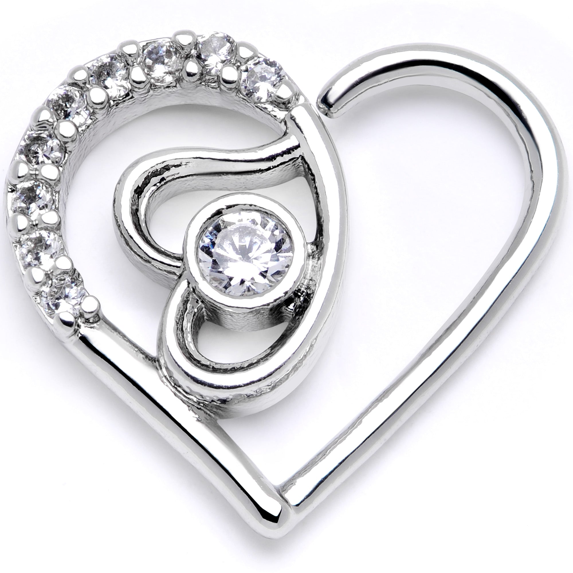 BodyCandy 16G 1/4 Clear CZ Gem Double Heart Right Ear Closure Ring — main product shot