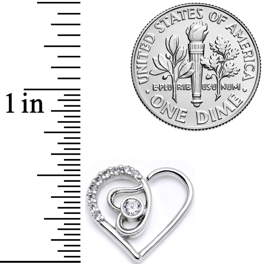 BodyCandy 16G 1/4 Clear CZ Gem Double Heart Right Ear Closure Ring — detail close-up