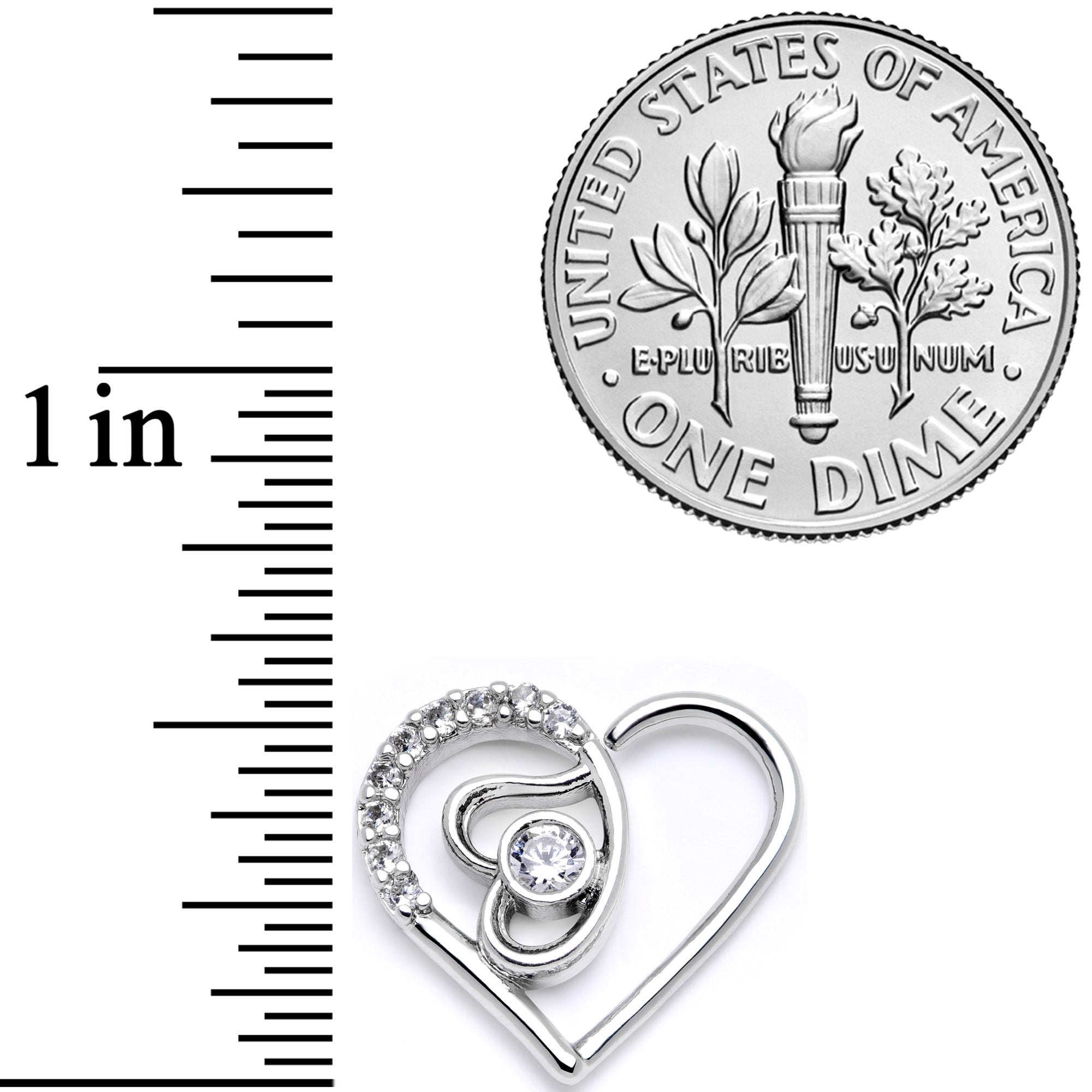 BodyCandy 16G 1/4 Clear CZ Gem Double Heart Right Ear Closure Ring — detail close-up