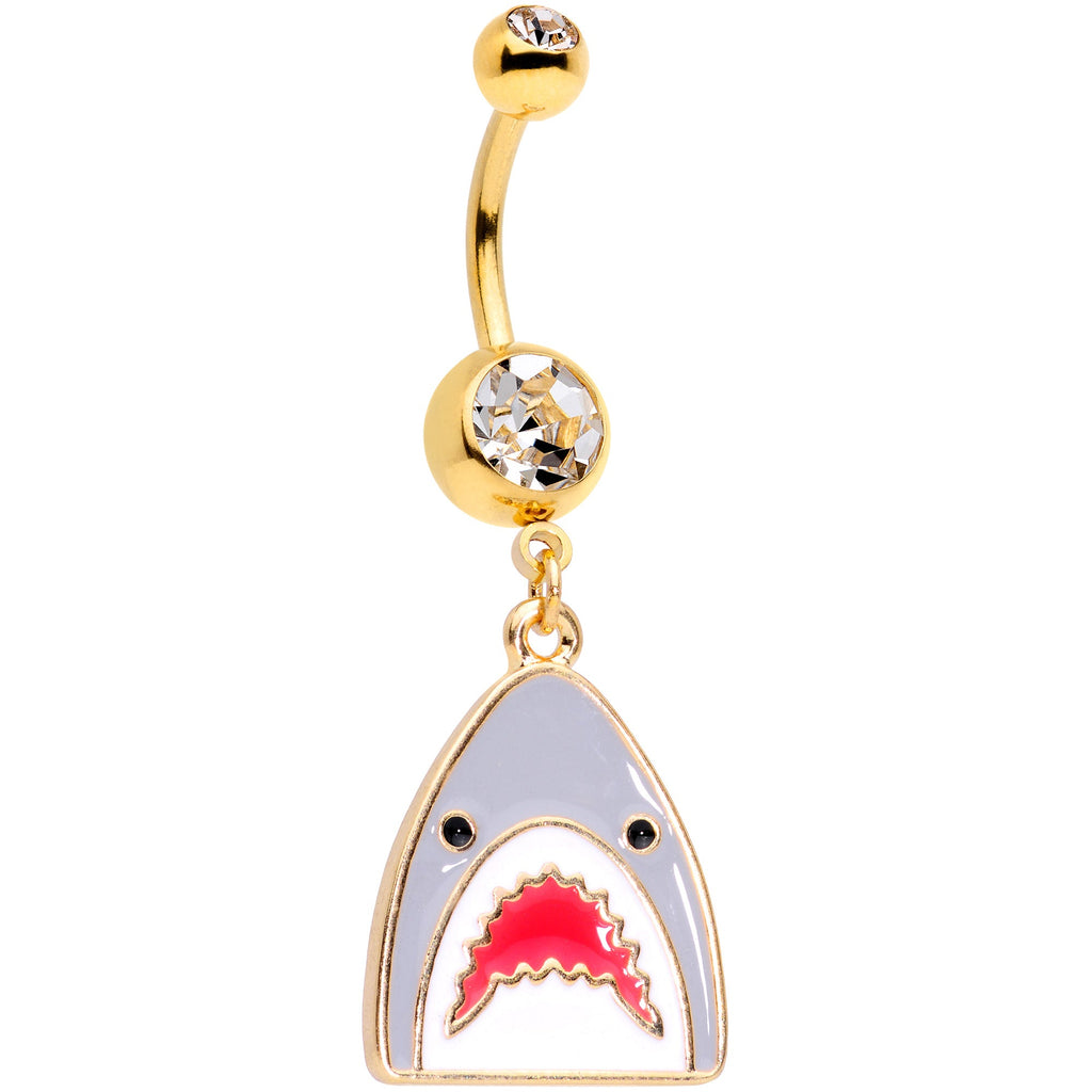 BodyCandy Clear Gem Gold Tone Shark Attack Dangle Belly Ring — main product shot