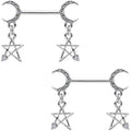 BodyCandy 14G 9/16 Clear Gem Moon Star Dangle Barbell Nipple Ring Set — main product shot