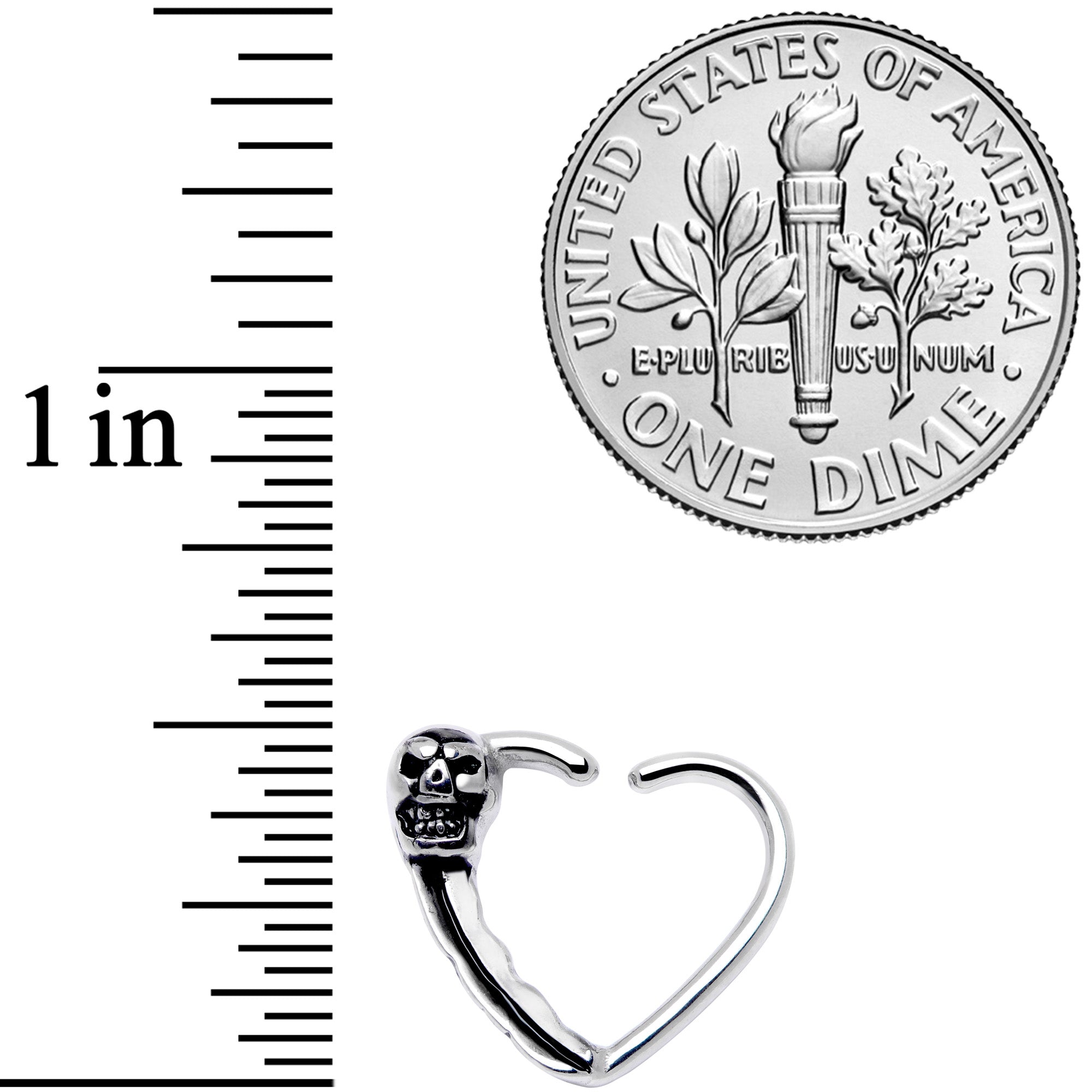 BodyCandy 16G 3/8 Halloween Skull Valentine Heart Right Ear Closure Ring — detail close-up