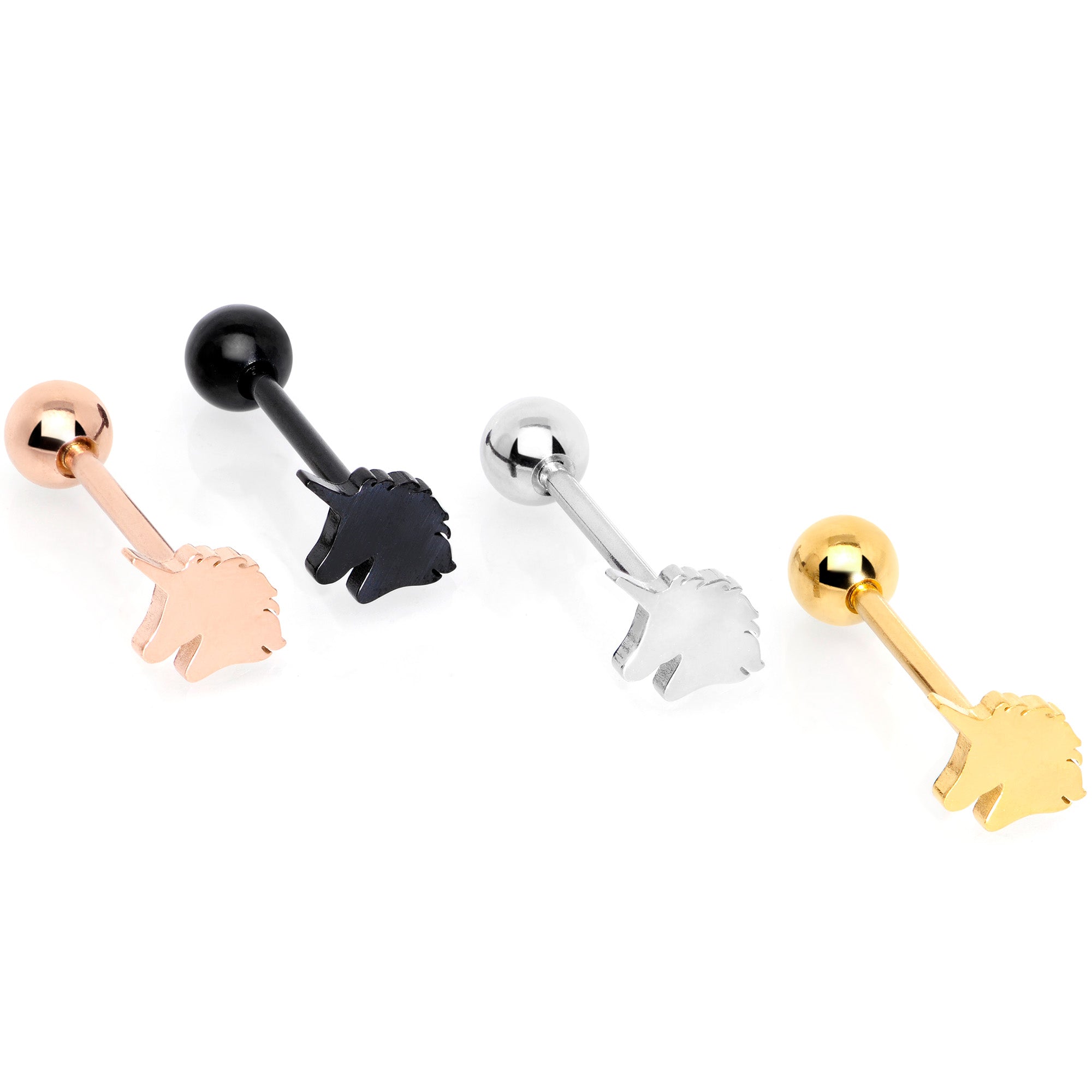 BodyCandy Multicolor Unicorn Barbell Tongue Ring Set of 4 — main product shot
