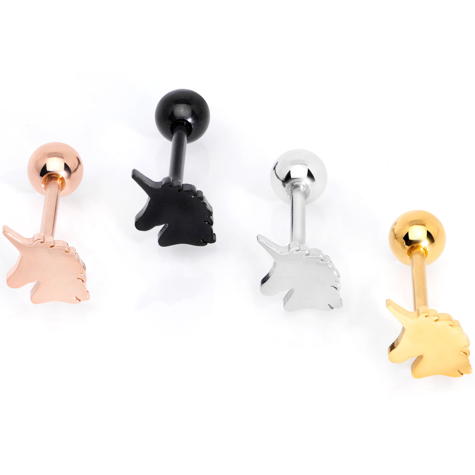 BodyCandy Multicolor Unicorn Barbell Tongue Ring Set of 4 — detail close-up