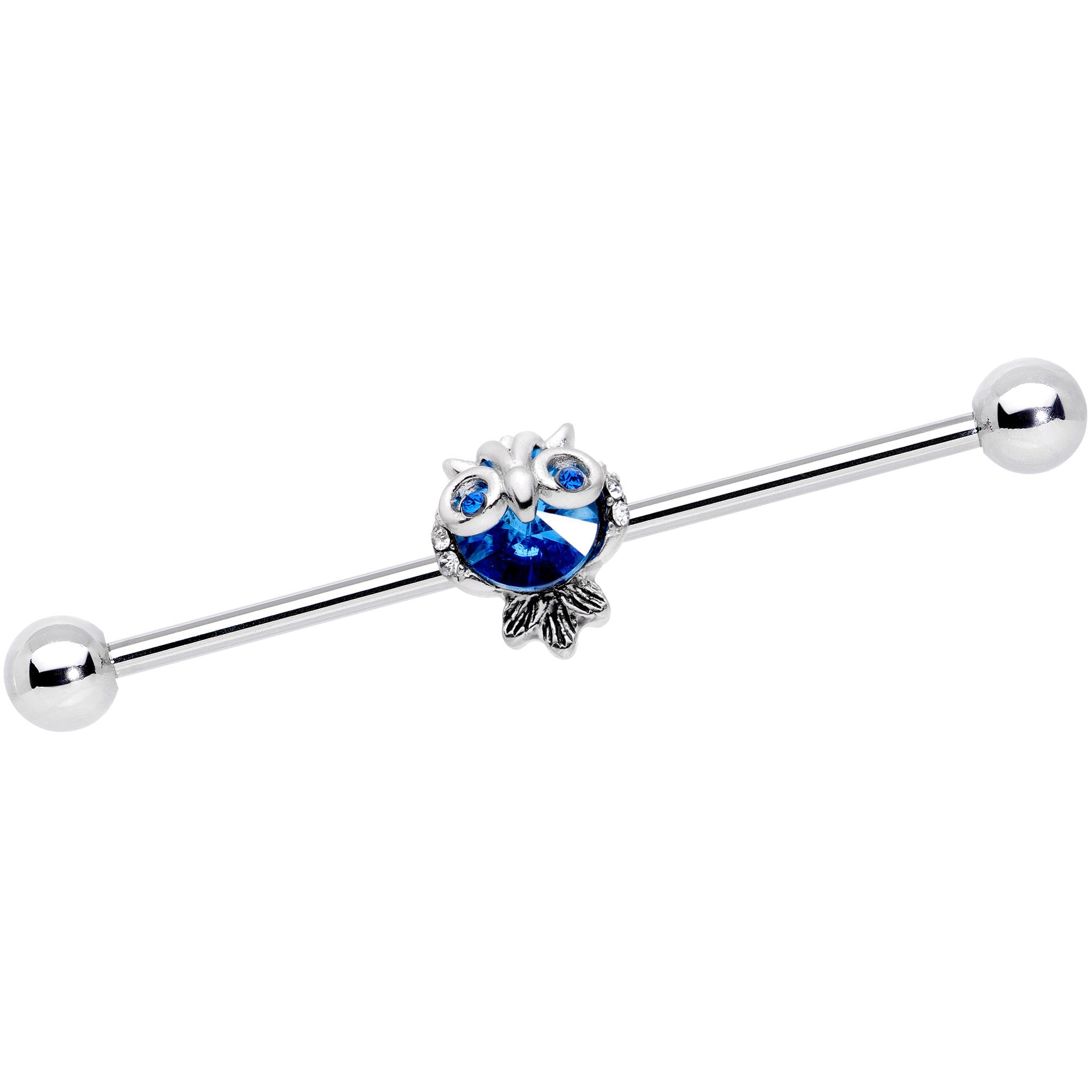 BodyCandy 14G Clear Blue Gem Wide Eyed Owl Industrial Barbell 38mm — main product shot