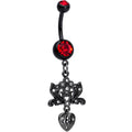 BodyCandy Red Clear Gem Black Lotus Flower Heart Dangle Belly Ring — main product shot