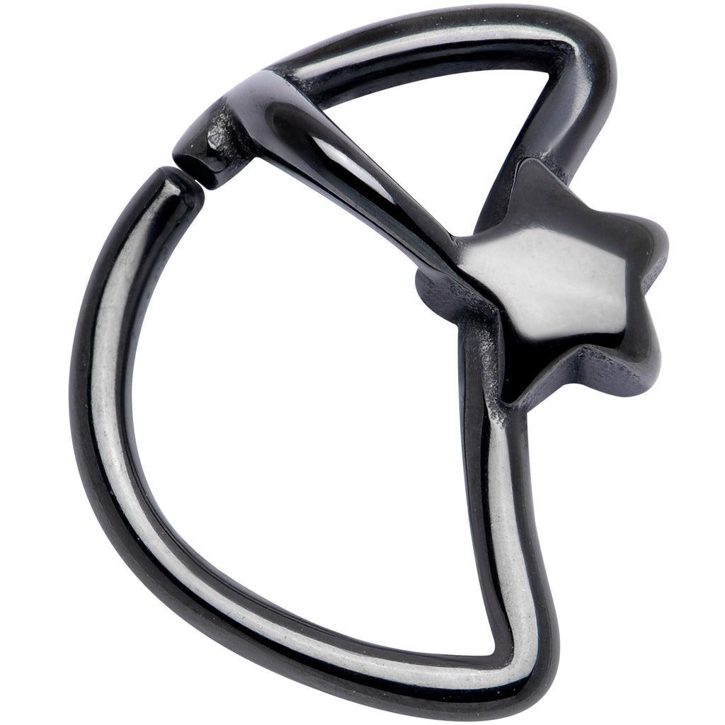 BodyCandy 16G 5/16 Black Crescent Moon Shooting Star Closure Ring — main product shot