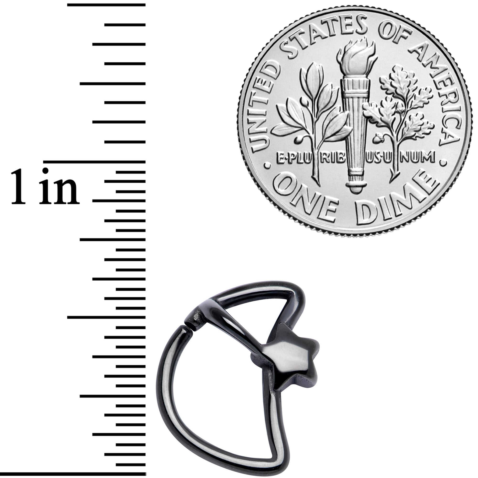 BodyCandy 16G 5/16 Black Crescent Moon Shooting Star Closure Ring — detail close-up