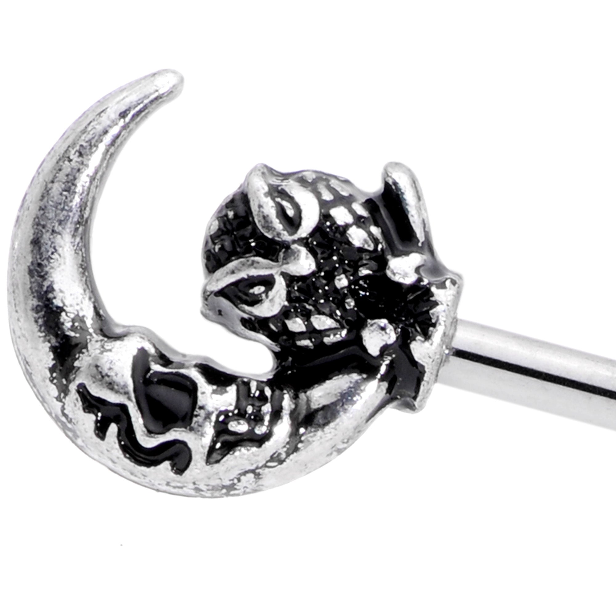 BodyCandy 14G Owl Skull Key Mystic Moon Industrial Barbell 38mm — detail close-up