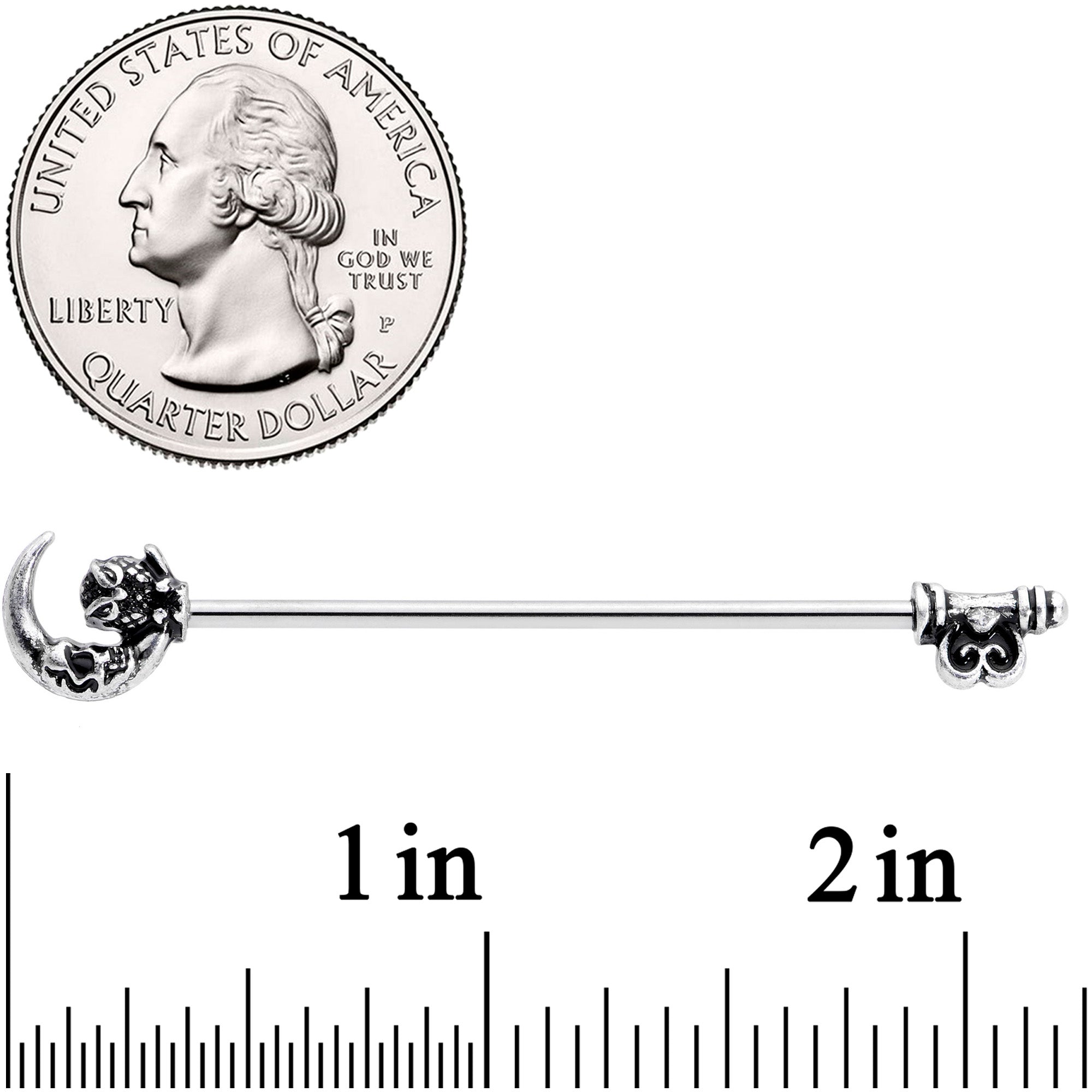 BodyCandy 14G Owl Skull Key Mystic Moon Industrial Barbell 38mm — lifestyle context