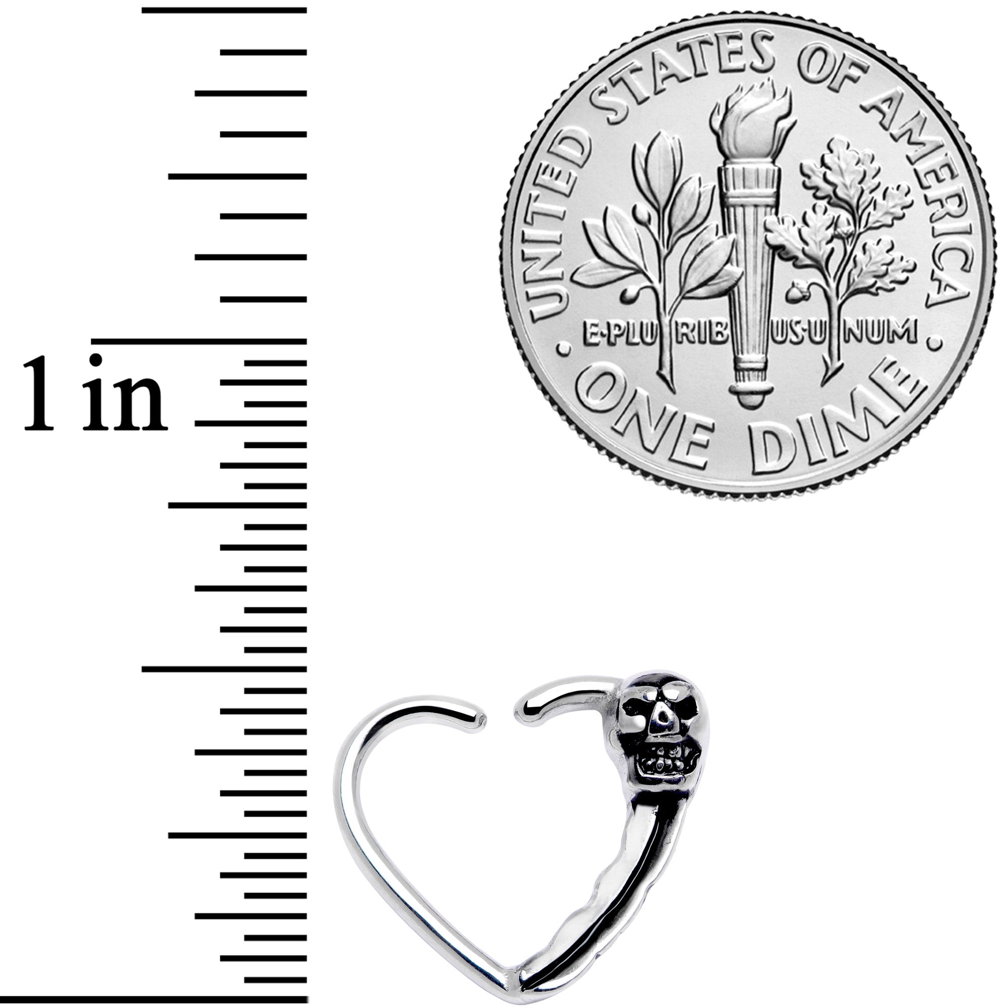 BodyCandy 16G 3/8 Love Heart Scary Skull Left Ear Closure Ring — detail close-up