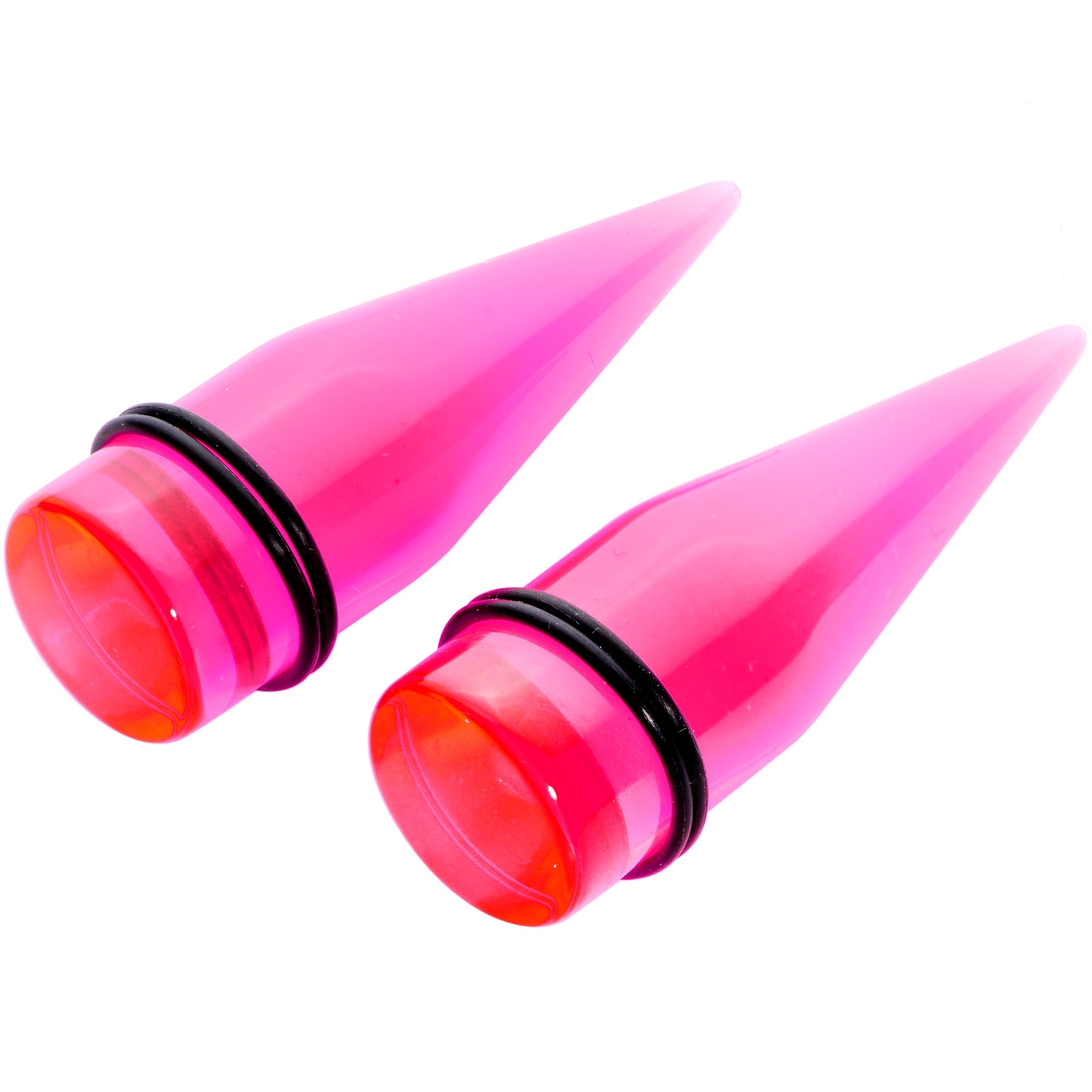 BodyCandy Lightweight Translucent Pink Acrylic Straight Taper Set 14mm to 20mm — detail close-up