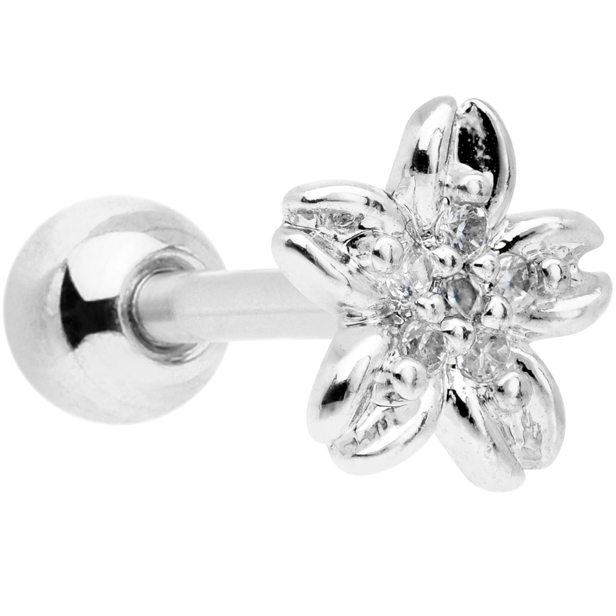BodyCandy 16G 1/4 CGem Center Flower Cartilage Tragus Earring — main product shot