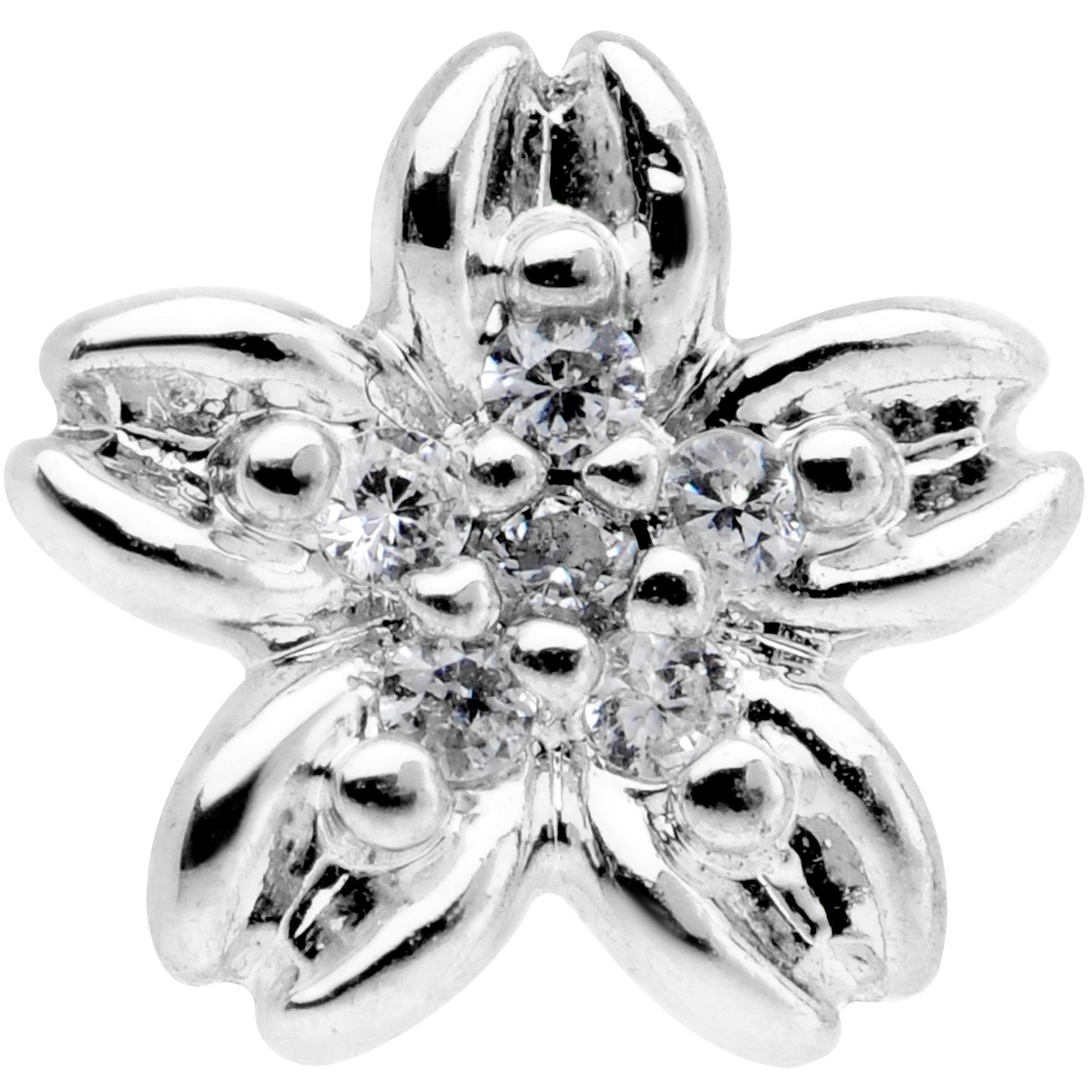 BodyCandy 16G 1/4 CGem Center Flower Cartilage Tragus Earring — detail close-up