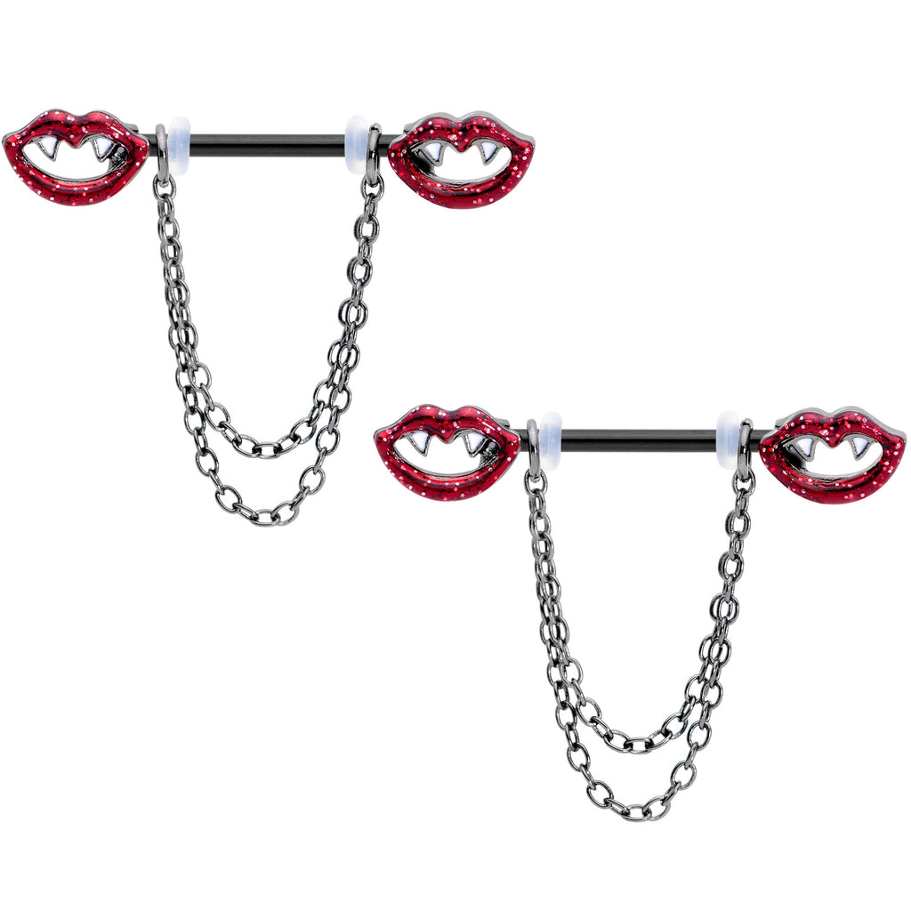 BodyCandy 14G 5/8 Black Vampire Kiss Chain Dangle Barbell Nipple Ring Set — main product shot