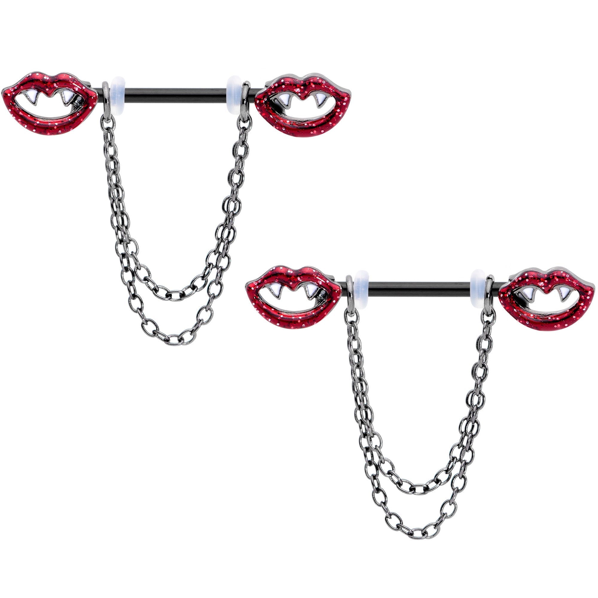 BodyCandy 14G 5/8 Black Vampire Kiss Chain Dangle Barbell Nipple Ring Set — main product shot