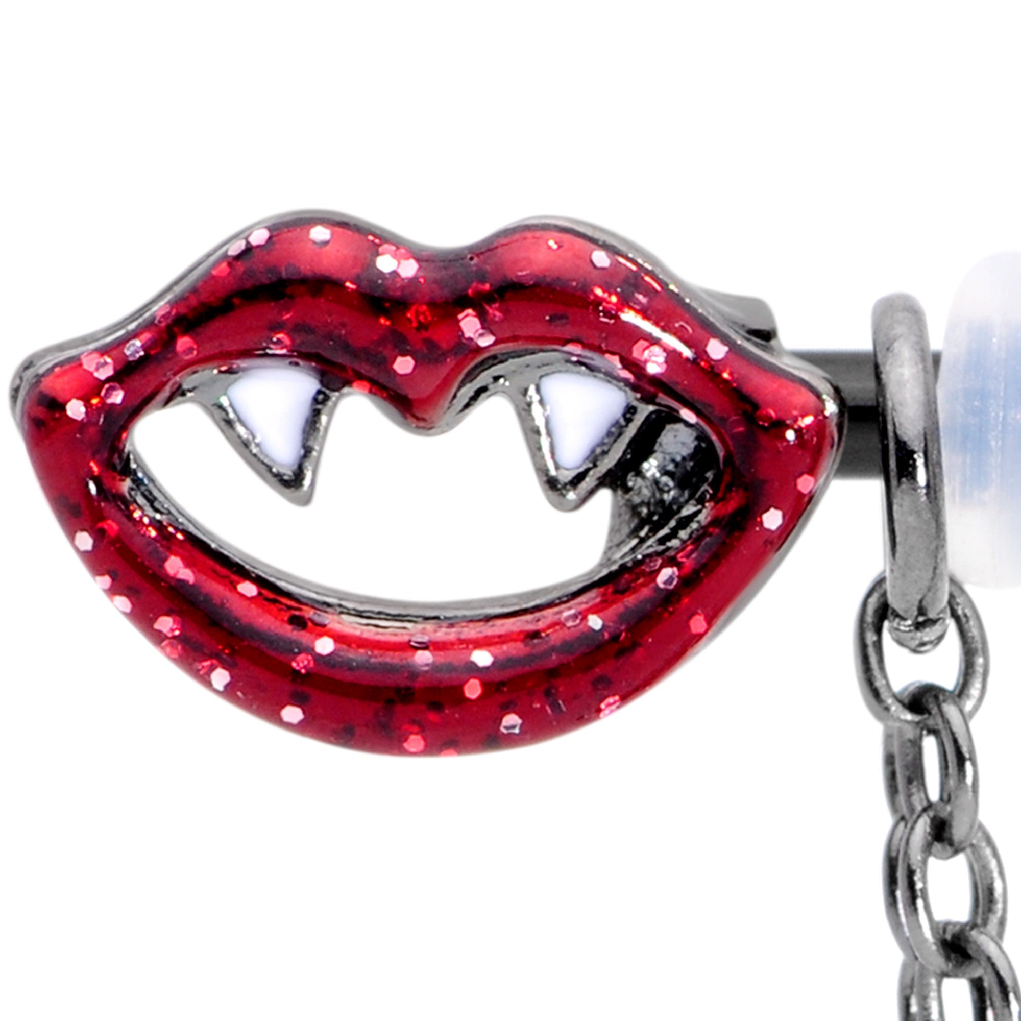 BodyCandy 14G 5/8 Black Vampire Kiss Chain Dangle Barbell Nipple Ring Set — detail close-up