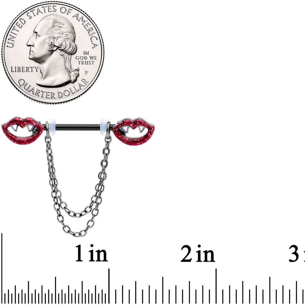 BodyCandy 14G 5/8 Black Vampire Kiss Chain Dangle Barbell Nipple Ring Set — lifestyle context