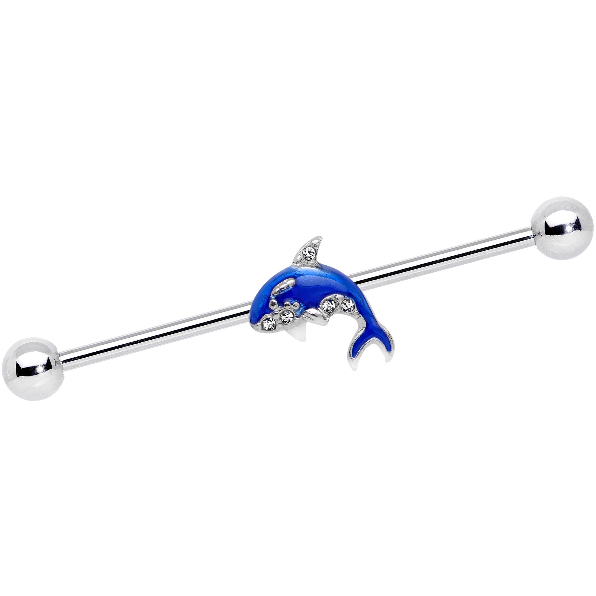 BodyCandy 14G Clear Gem Sea Bling Blue Orca Whale Industrial Barbell 38mm — main product shot