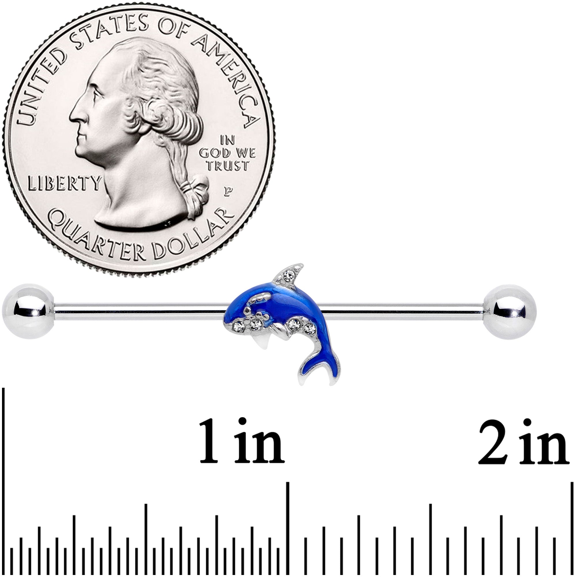 BodyCandy 14G Clear Gem Sea Bling Blue Orca Whale Industrial Barbell 38mm — lifestyle context
