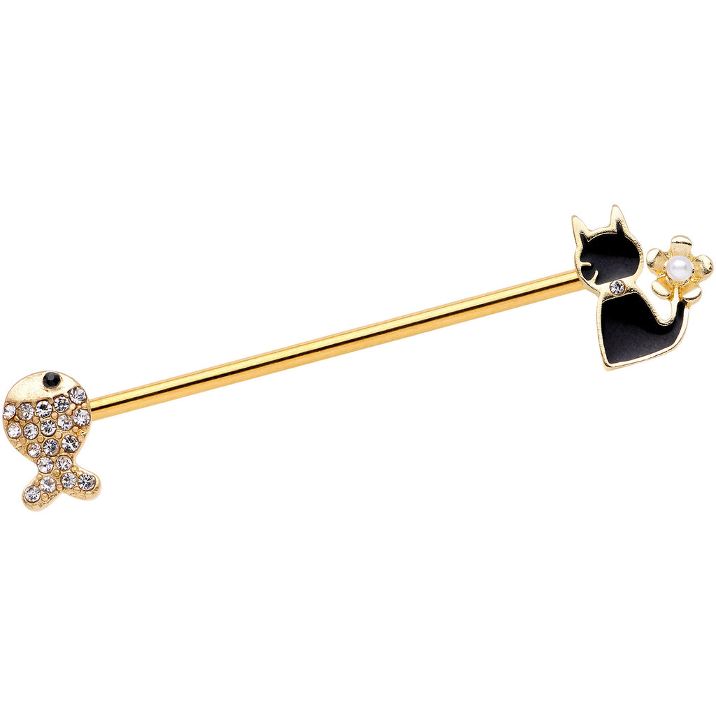 BodyCandy 14G Clear Gem Gold Tone Cat Fish Industrial Barbell 38mm — main product shot