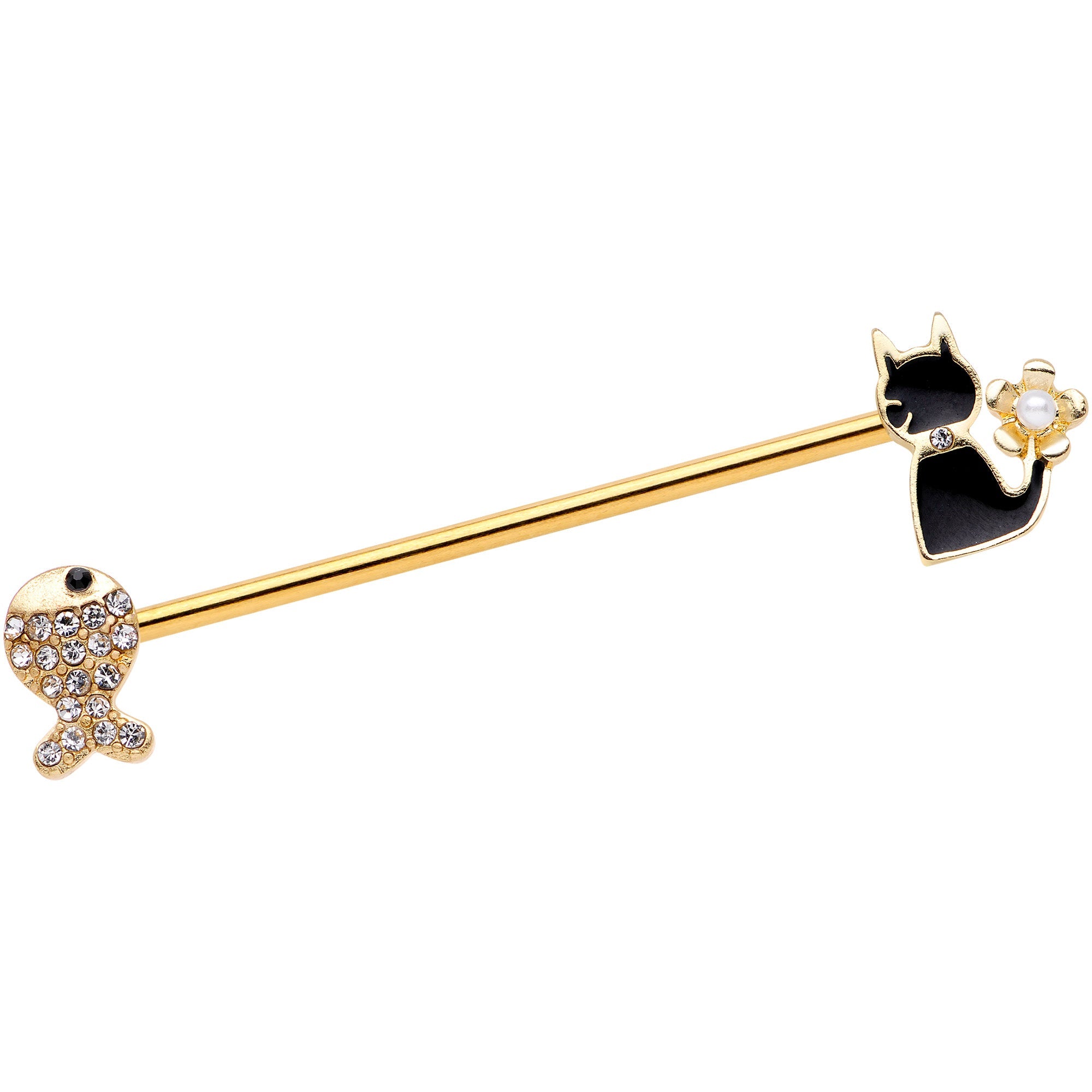 BodyCandy 14G Clear Gem Gold Tone Cat Fish Industrial Barbell 38mm — main product shot