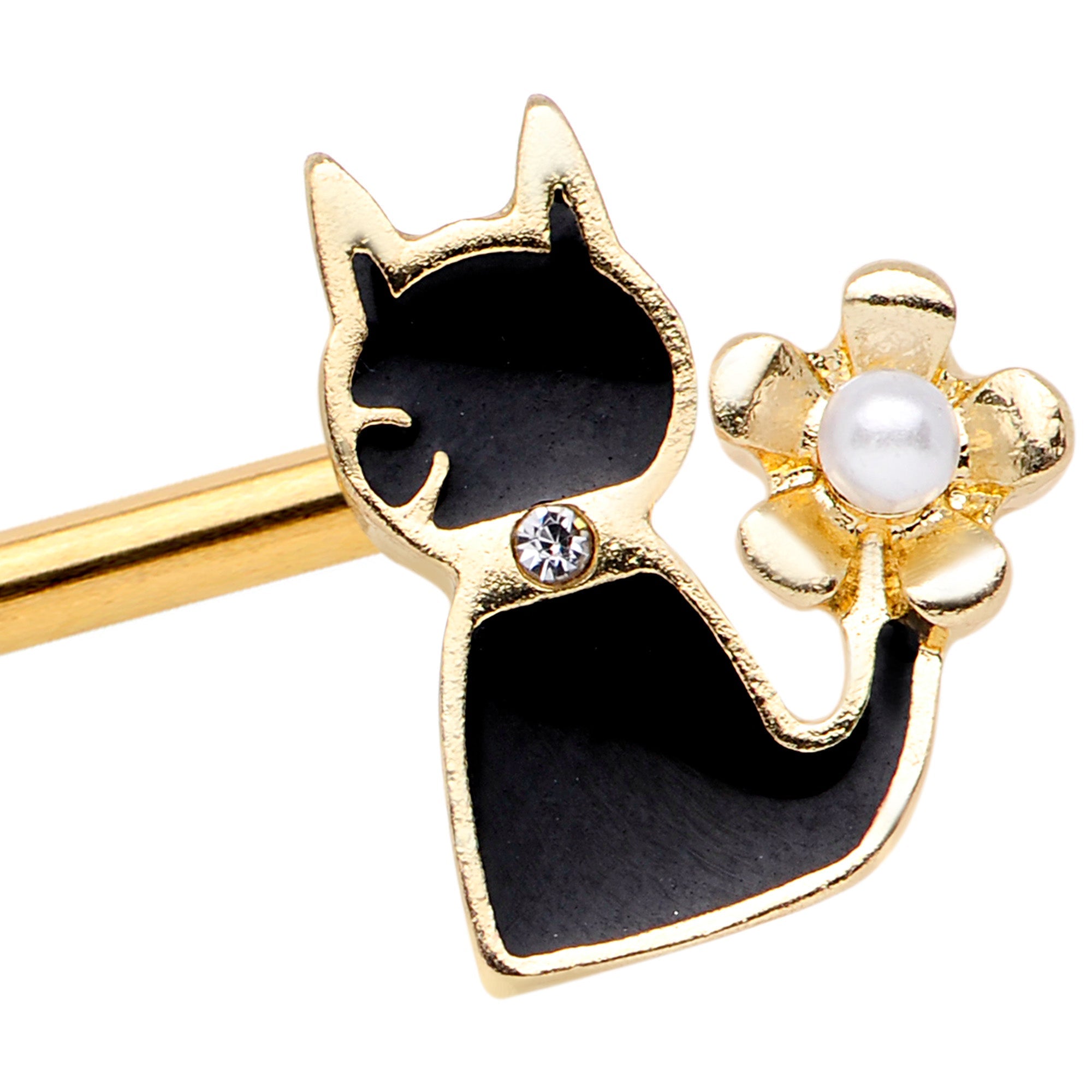BodyCandy 14G Clear Gem Gold Tone Cat Fish Industrial Barbell 38mm — detail close-up
