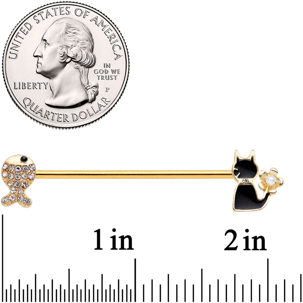 BodyCandy 14G Clear Gem Gold Tone Cat Fish Industrial Barbell 38mm — lifestyle context