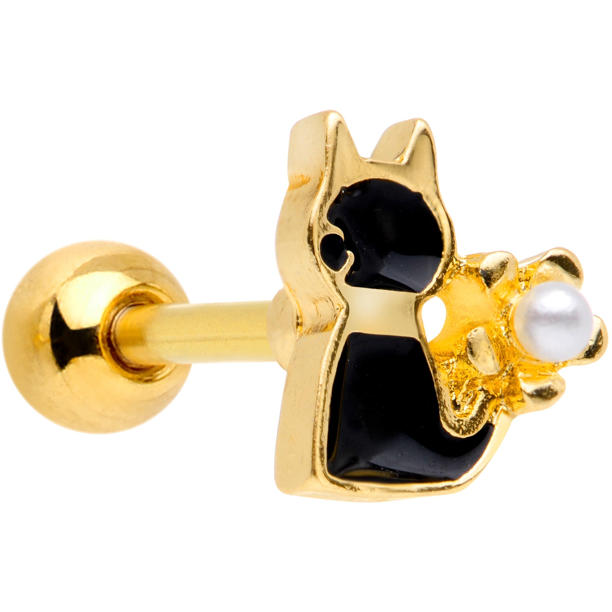 BodyCandy 16G 1/4 Gold Tone Flower Black Cat Cartilage Tragus Earring — main product shot