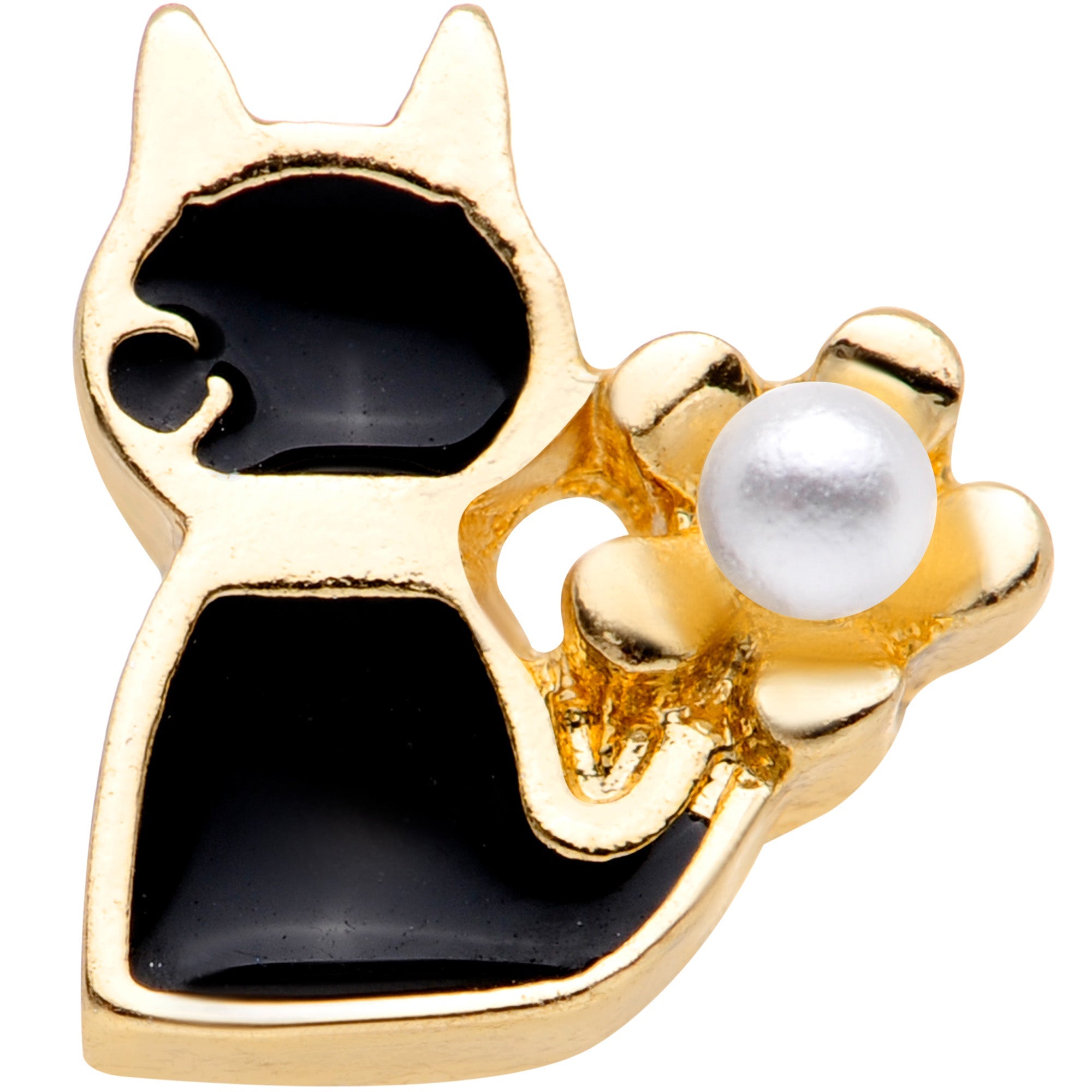 BodyCandy 16G 1/4 Gold Tone Flower Black Cat Cartilage Tragus Earring — detail close-up