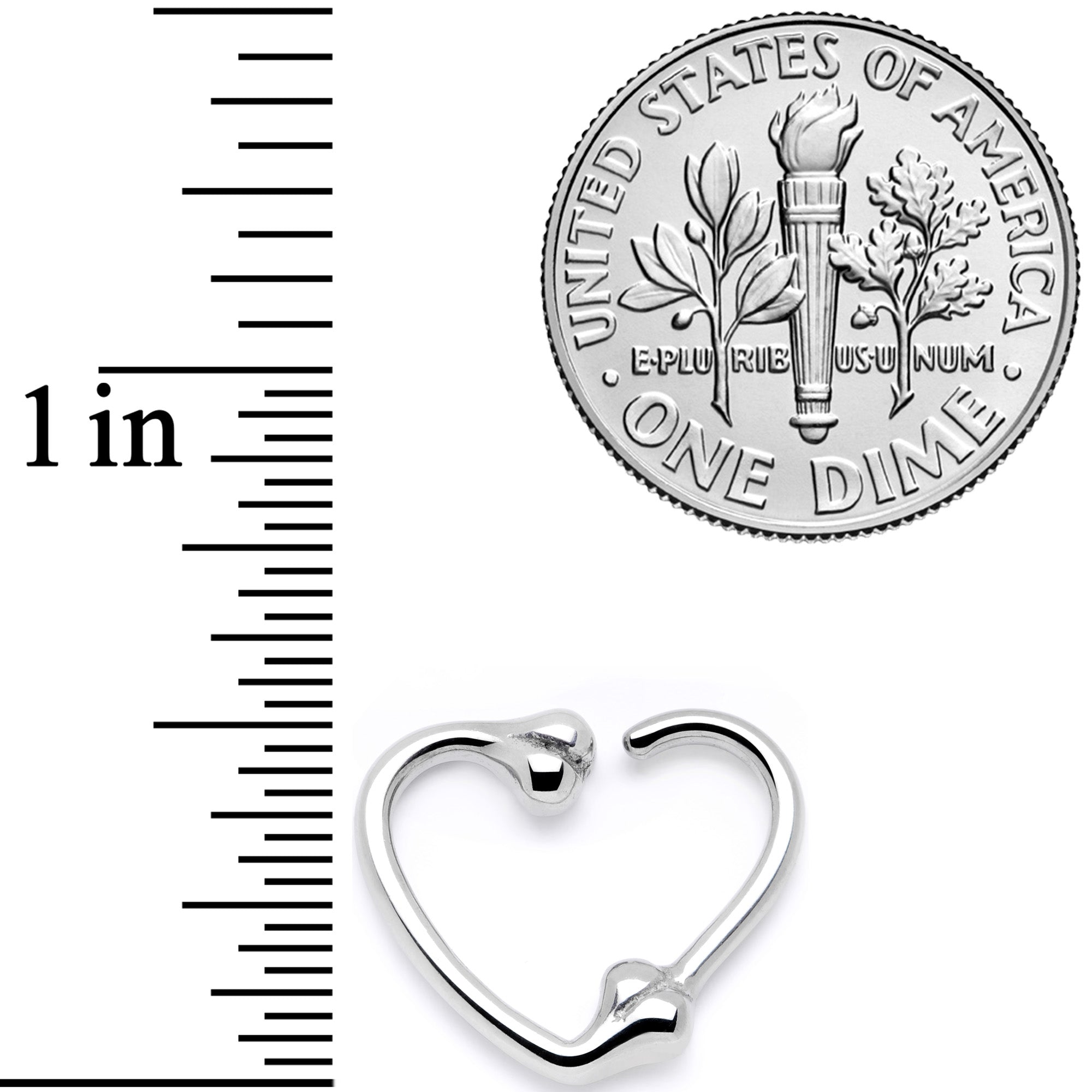 BodyCandy 16G 3/8 Bone Heart Right Ear Closure Ring — detail close-up