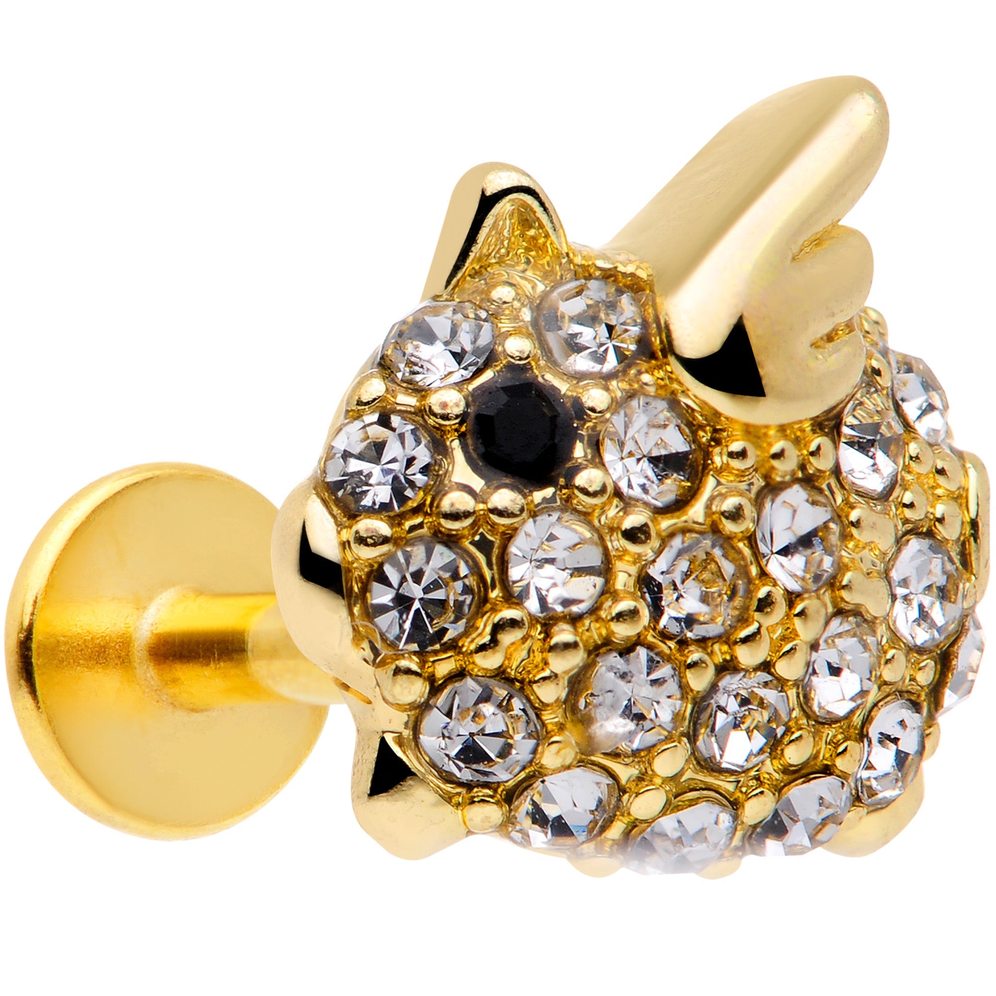 BodyCandy 16G 5/16 Clear Black Gem Gold Tone Flying Pig Labret Tragus — main product shot