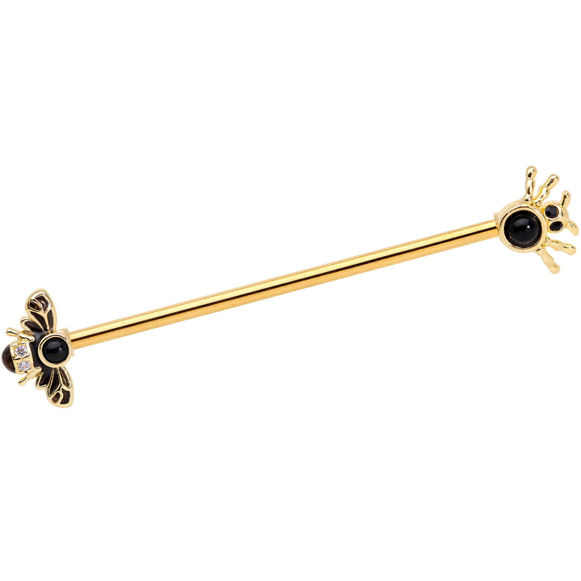 BodyCandy 14G Clear Black Gem Gold Tone Bug Out Bee Insect Industrial Barbell 38mm — main product shot