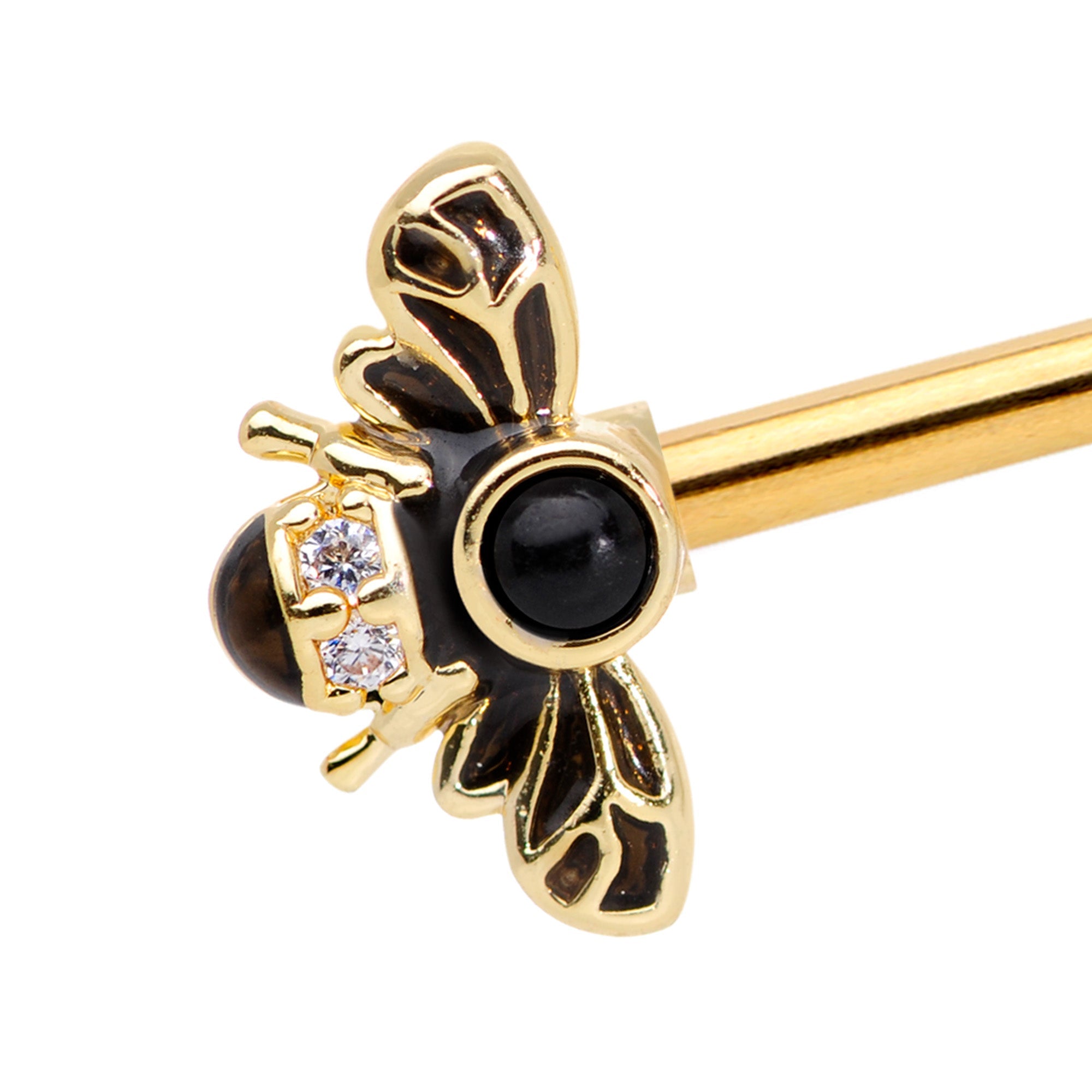 BodyCandy 14G Clear Black Gem Gold Tone Bug Out Bee Insect Industrial Barbell 38mm — lifestyle context