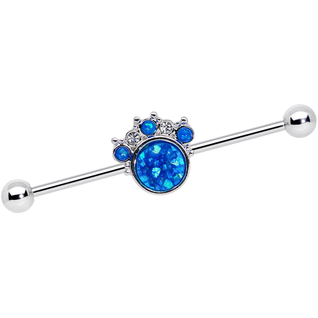 BodyCandy 14G Blue Faux Opal Clear Gem Paw Print Industrial Barbell 38mm — main product shot