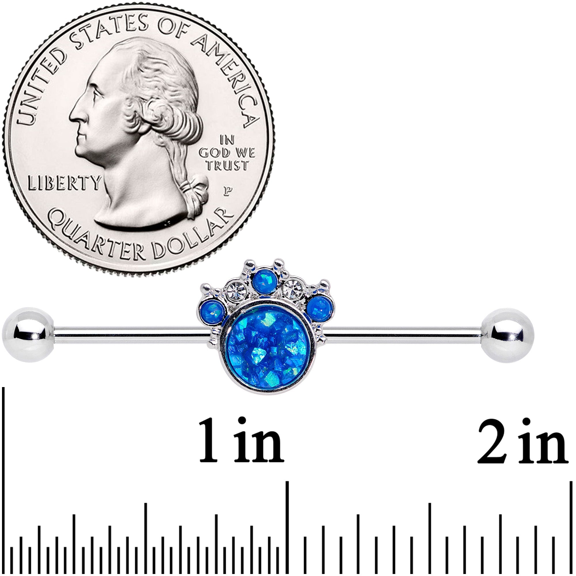 BodyCandy 14G Blue Faux Opal Clear Gem Paw Print Industrial Barbell 38mm — lifestyle context