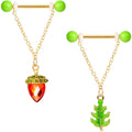 BodyCandy 14G 9/16 Red Green Gem Oak Leaf Acorn Barbell Nipple Ring Set — main product shot