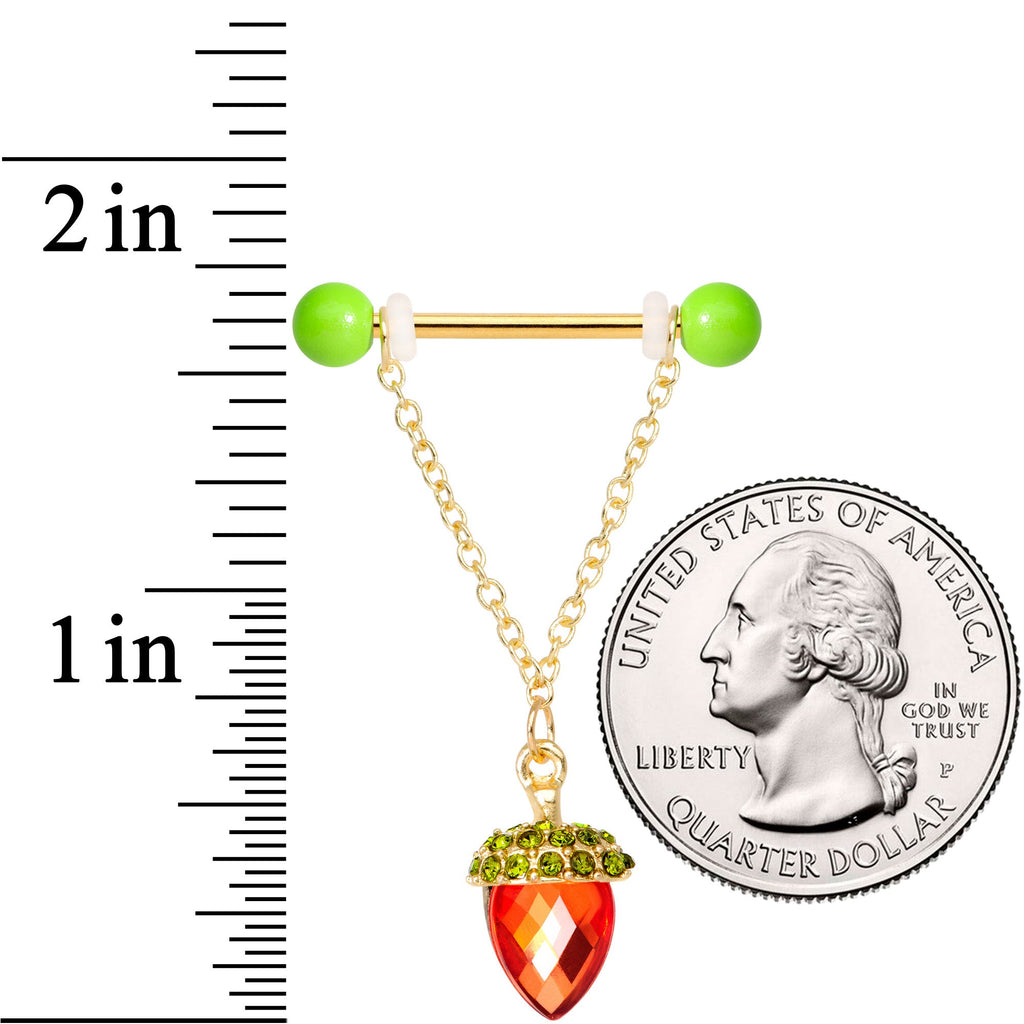BodyCandy 14G 9/16 Red Green Gem Oak Leaf Acorn Barbell Nipple Ring Set — lifestyle context