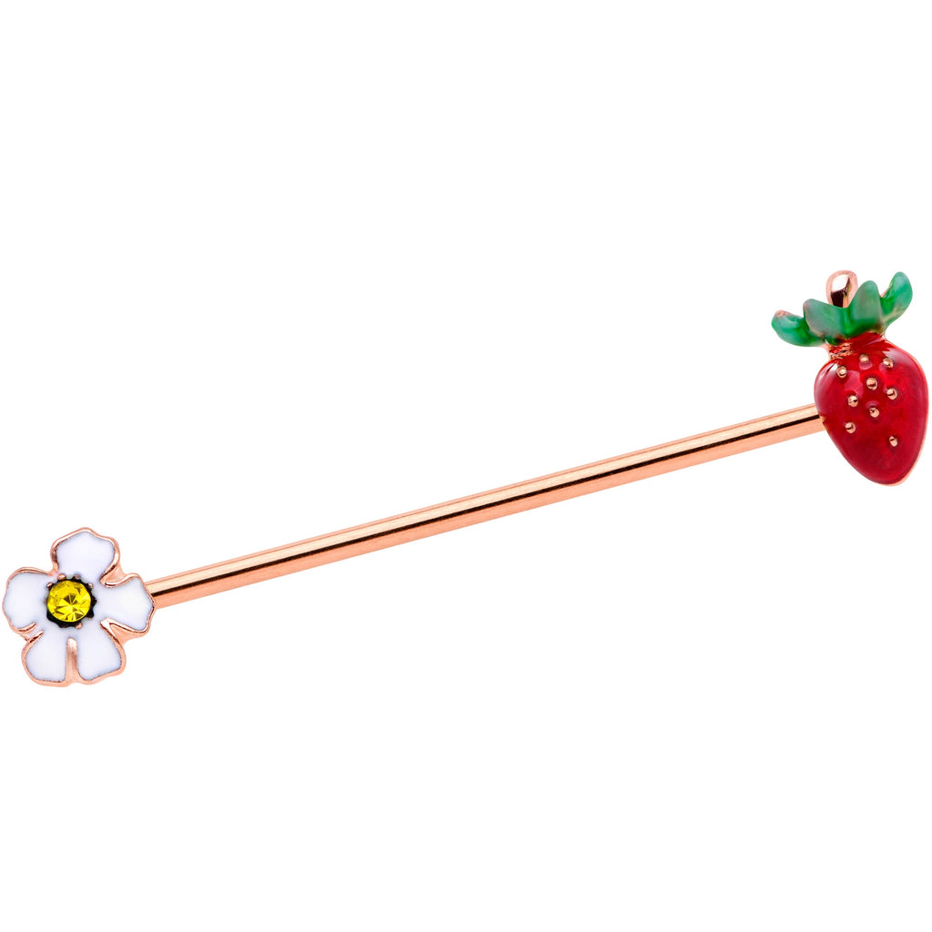BodyCandy 14G Yellow Gem Rose Gold Tone Berry Industrial Barbell 38mm — main product shot
