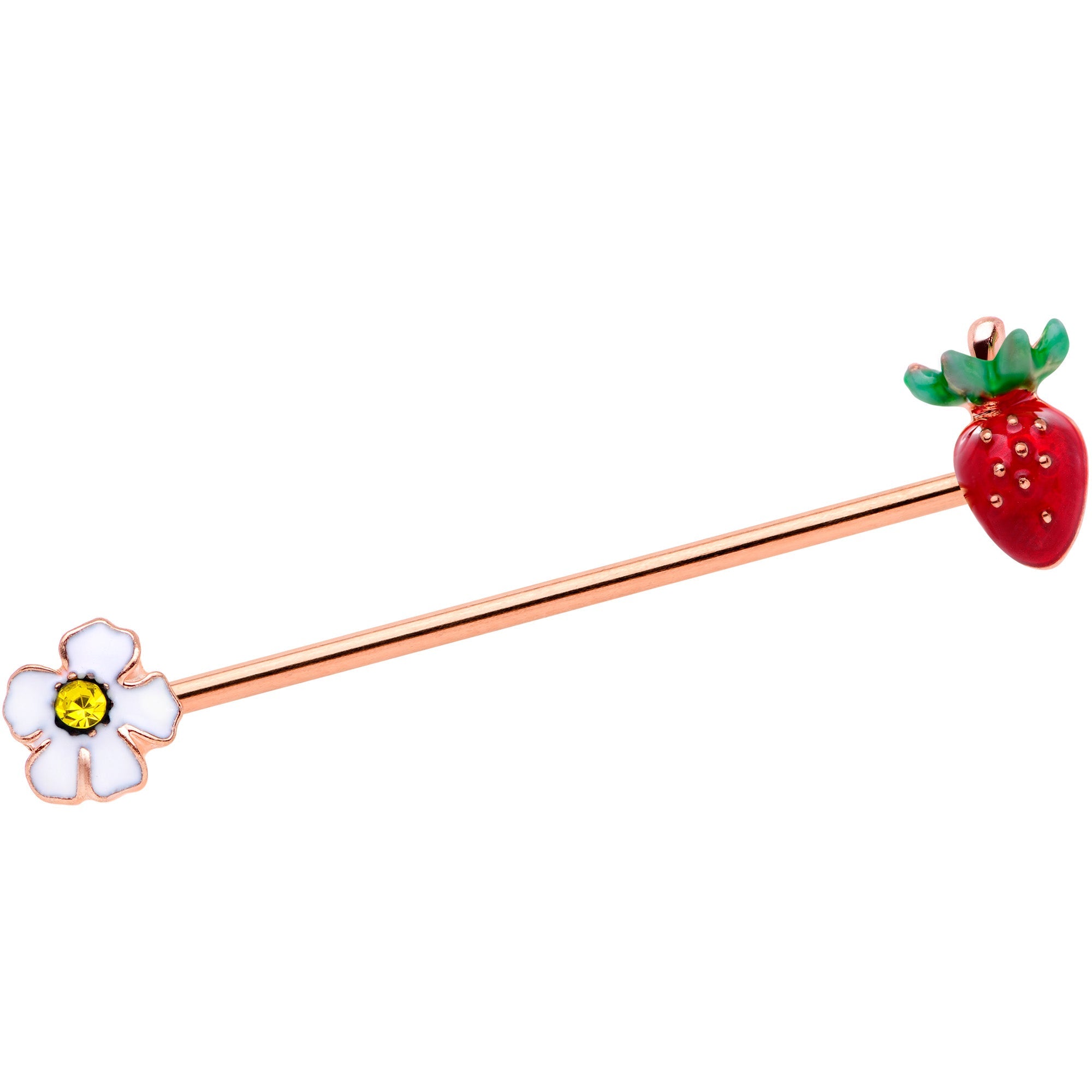 BodyCandy 14G Yellow Gem Rose Gold Tone Berry Industrial Barbell 38mm — main product shot