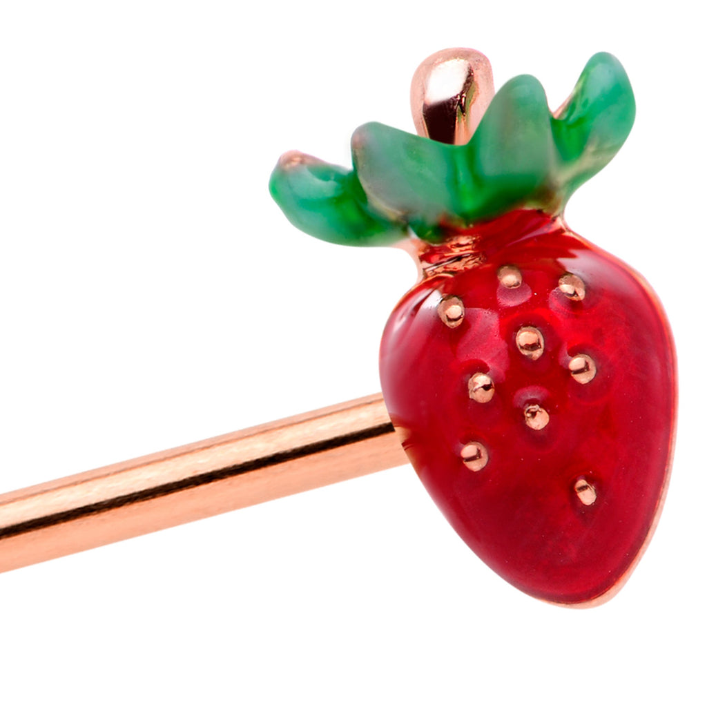 BodyCandy 14G Yellow Gem Rose Gold Tone Berry Industrial Barbell 38mm — detail close-up